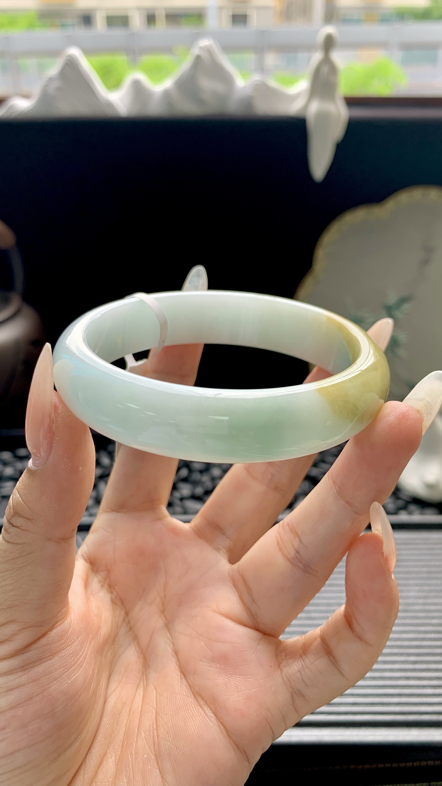 宽版黄翡正圈手镯成品 HYY-3315 尺寸：60-14-8