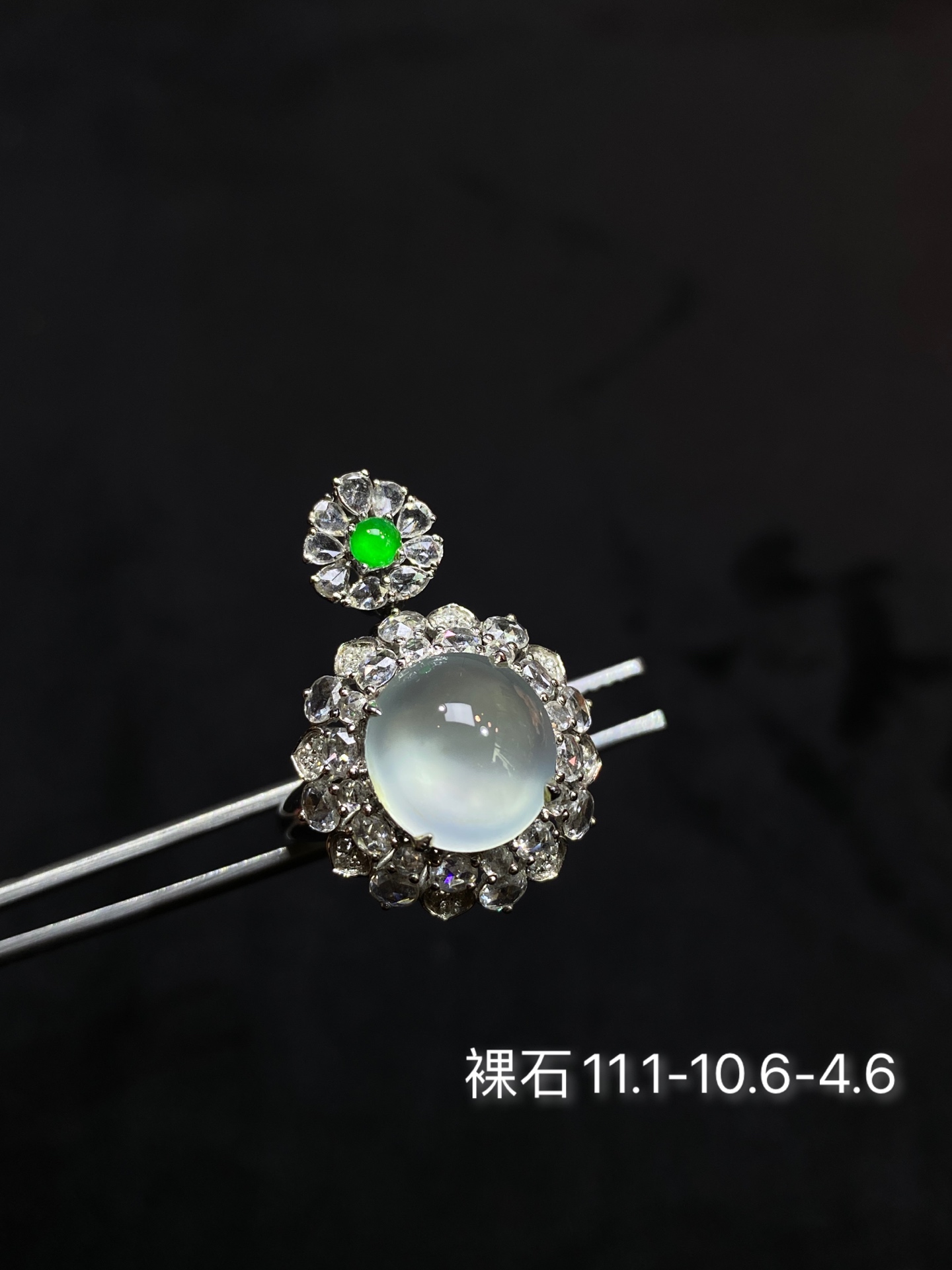 冰种玻蛋面戒指吊坠两用款 整体：27.3-18.7-13.5 裸石：11.1-10.6-4.6 01