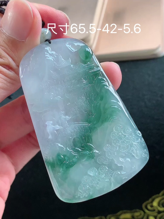 ️ 冰飘花山水牌 老坑冰透 种老水足 水润光泽 性比高 无裂 尺寸看图 65.5-42-5.6