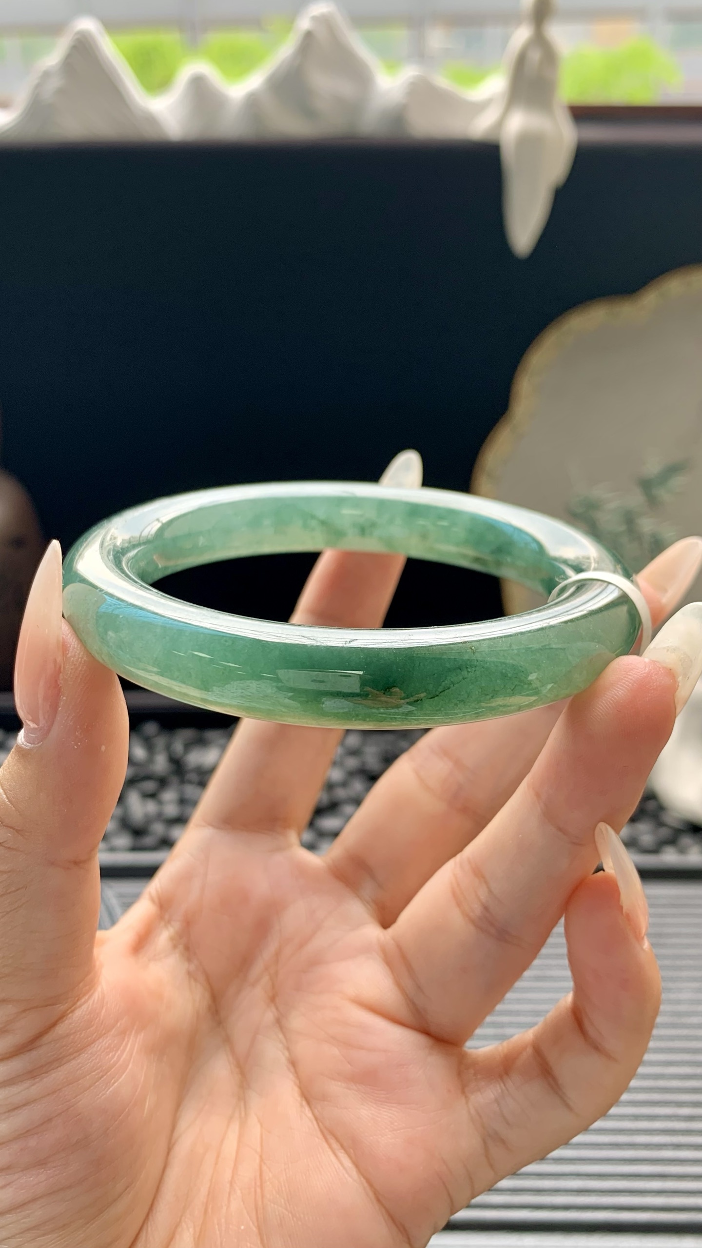 油青飘花圆条手镯成品 HY-5334 尺寸：57-11-11