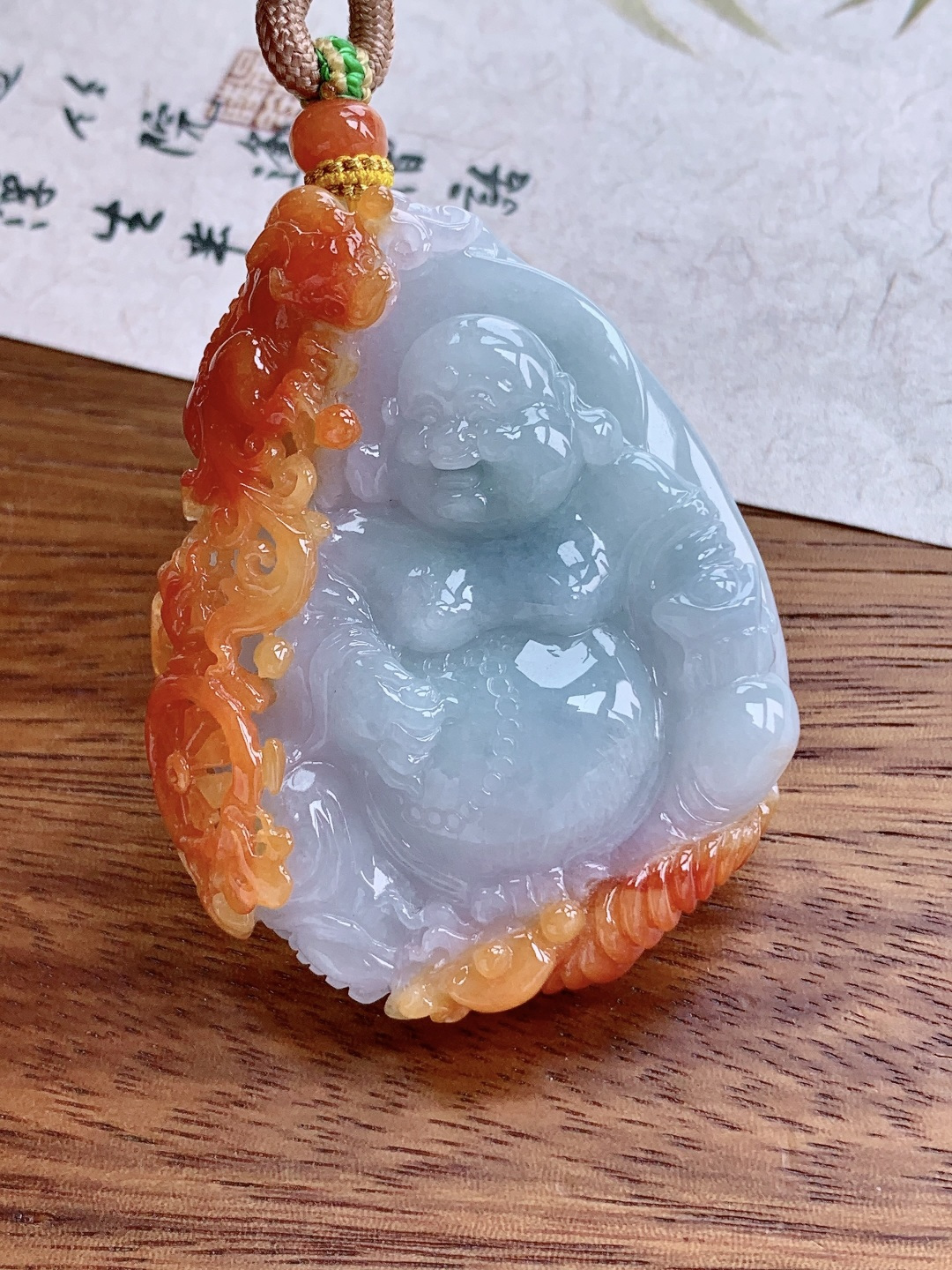 【裸石】冰飘红翡逍遥佛大肚佛佛公吊坠 【说明】缅甸 性比高 超厚 【尺寸】57.8-45.4-13.5 【重量】64.2克