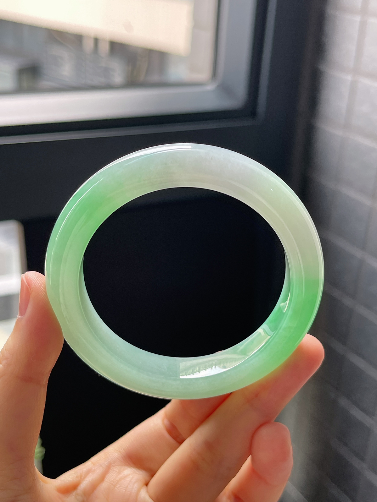 圈口54，冰糯种满绿翡翠正圈手镯9.17