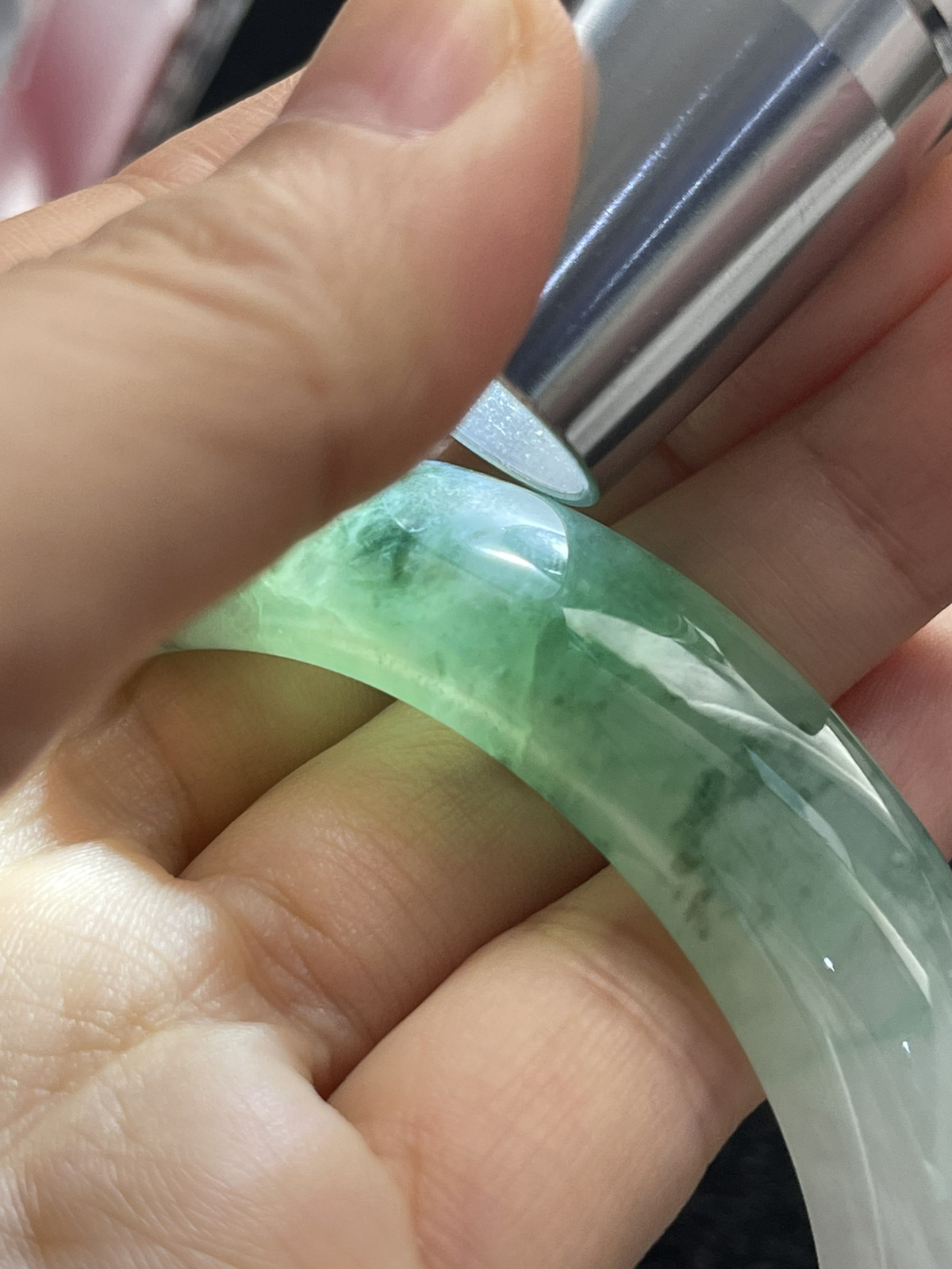 圈口57.2，冰糯种飘花翡翠宽版手镯9.17