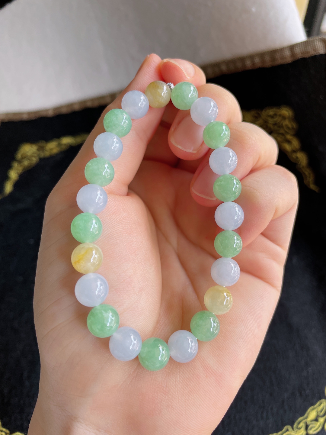 ️，缅甸天然翡翠A货，冰多宝手串，尺寸：8mm。【编3427】