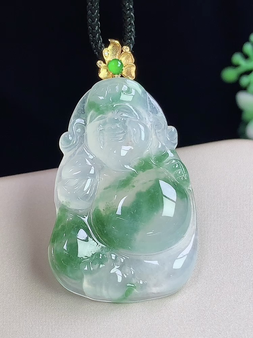 18k金镶冰飘花财神爷，无裂，尺寸34.8-22.7-5.5mm，j16lwh6