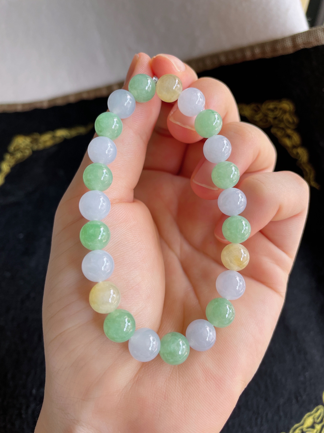 ️，缅甸天然翡翠A货，冰多宝手串，尺寸：8mm。【编3427】
