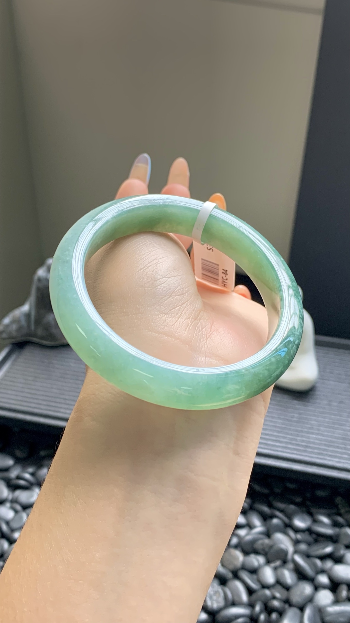 湖水绿正圈手镯成品 HYC-84 尺寸：56-12-8