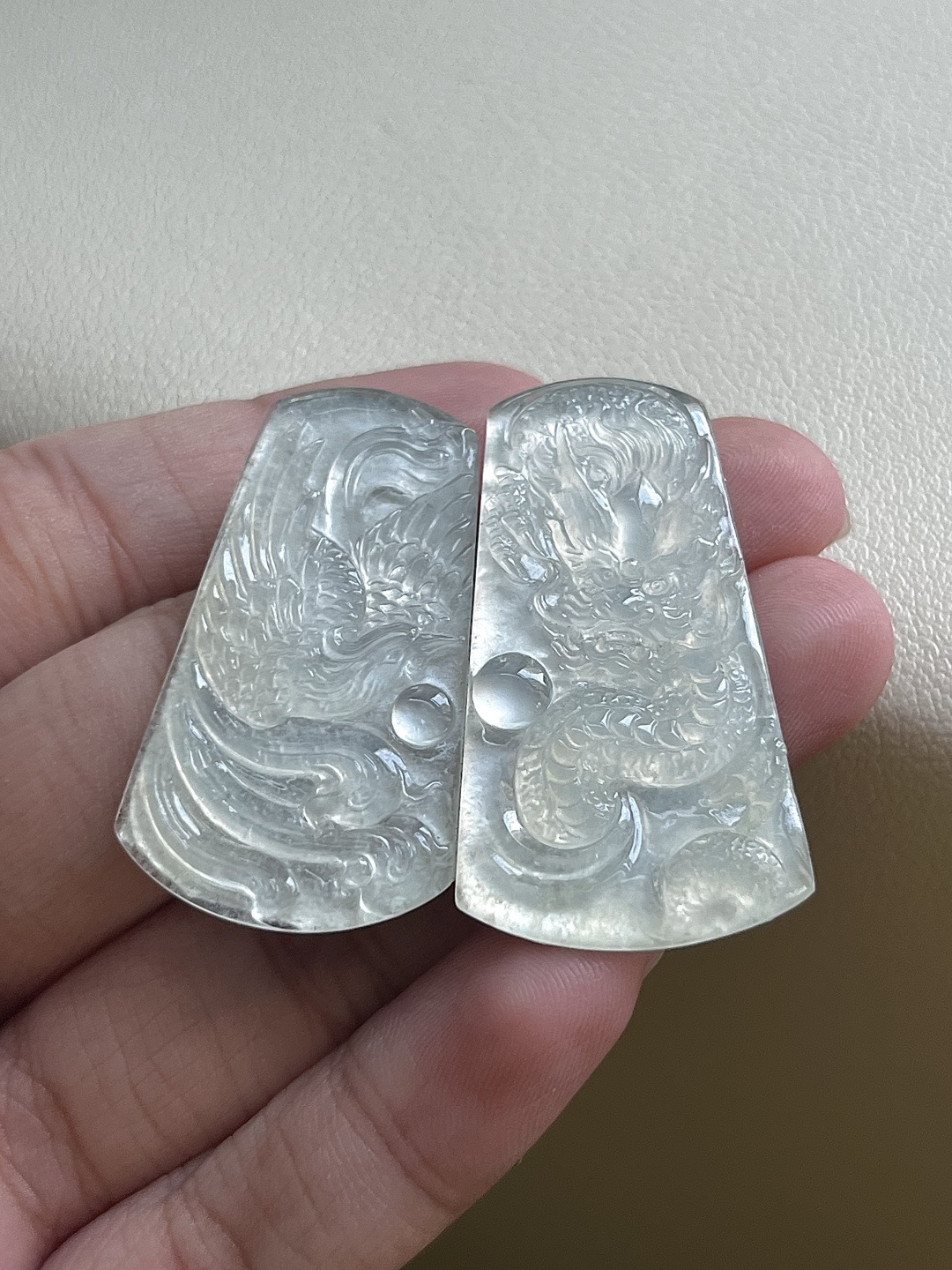 ️【龙/凤一对】冰润水透，种老细腻起荧 尺寸：38.2*21.7*3，36.5*21*1.7,asd1917