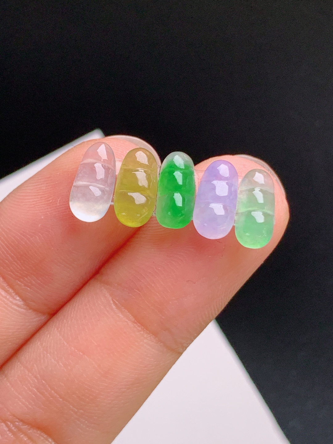 ️ 多宝福豆裸石一手，冰彩鲜亮，颗颗饱满，五福临门 裸石9.6-4.1-2.8 530914
