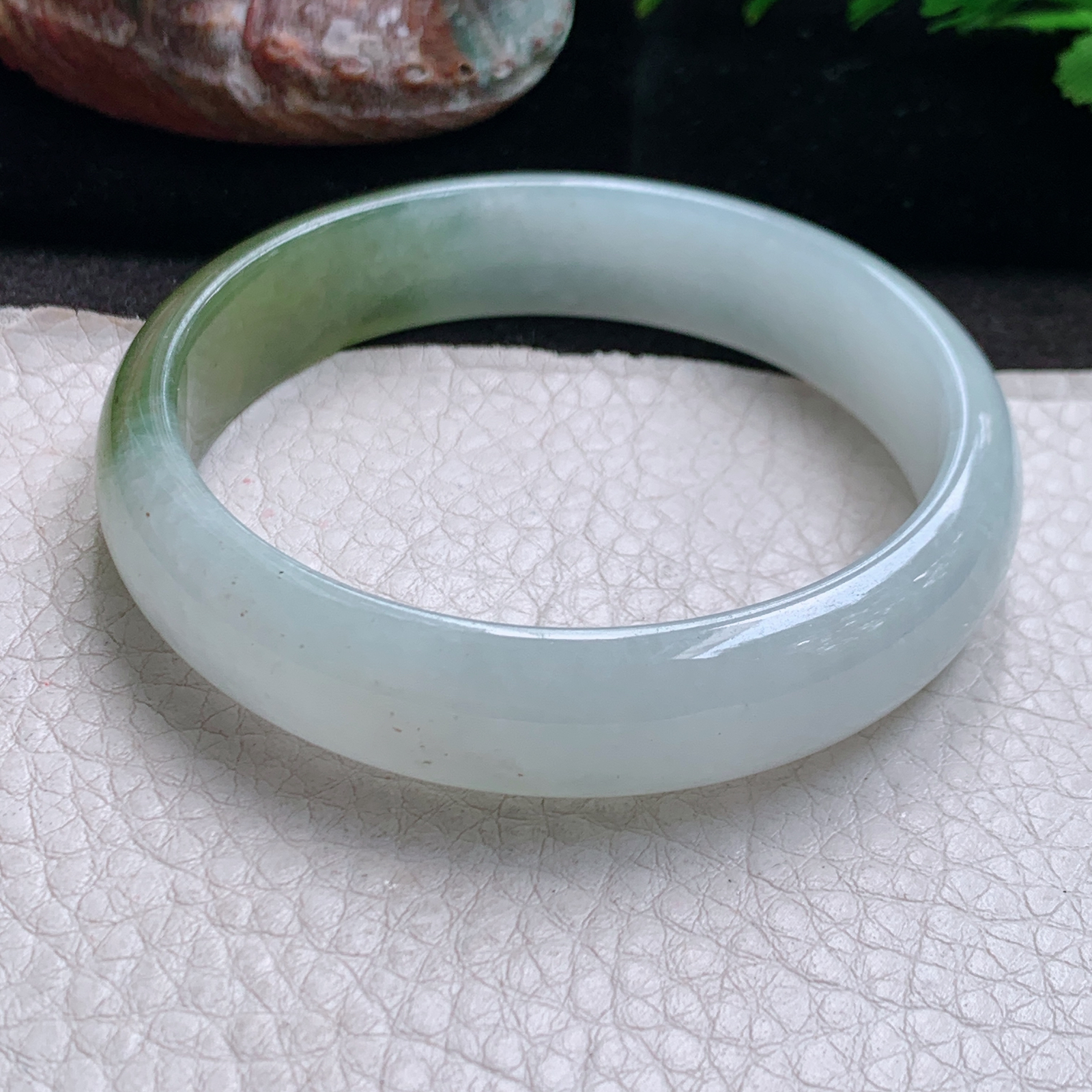 js自然光56.5*13.2*6.8招财镯 缅甸翡翠a货玉手镯冰双彩宽边玉手环