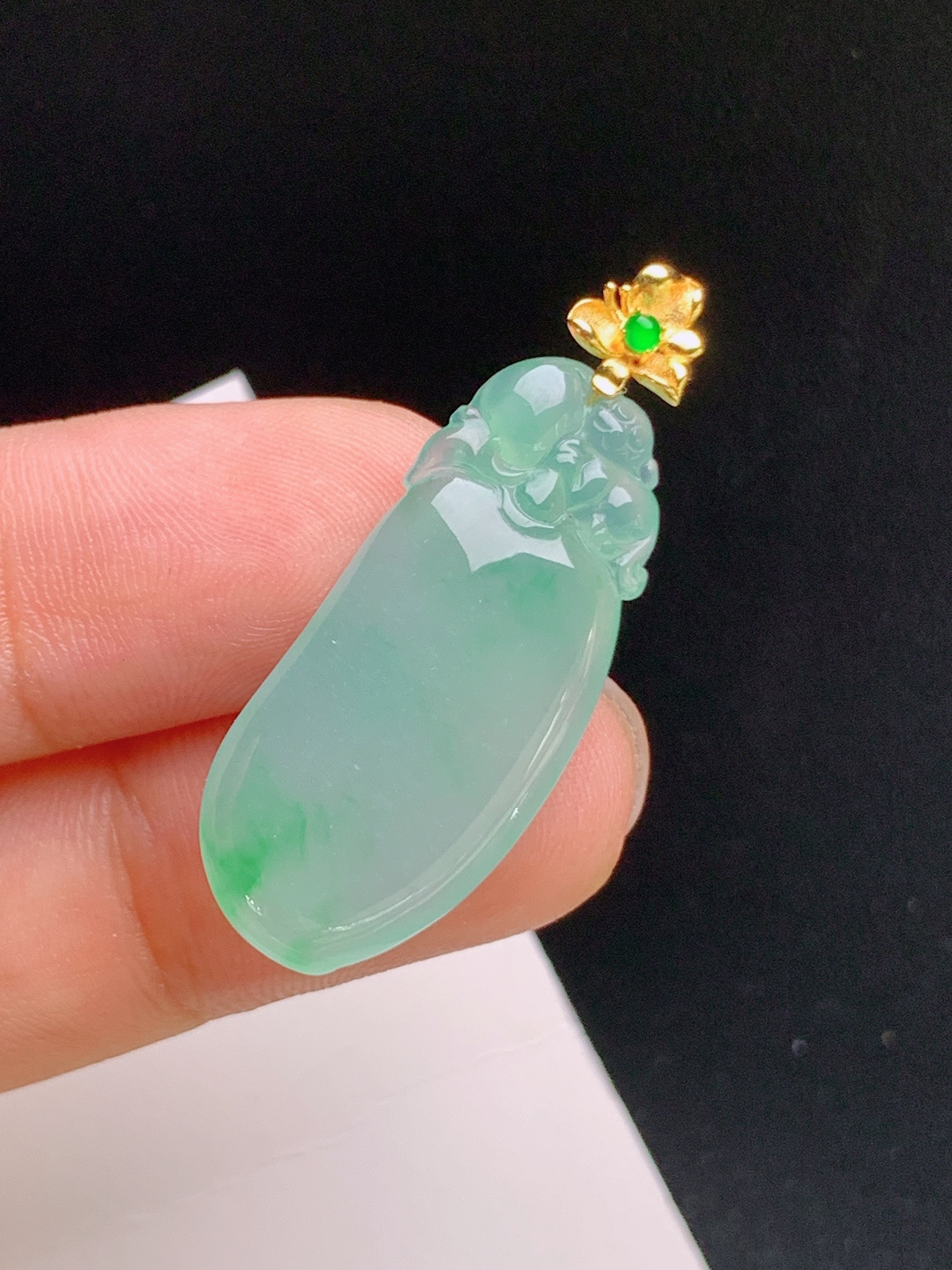 ️ 冰种绿福瓜吊坠，水润清透，俏色灵动，多福多寿 裸石28.8-13.3-4.5 整体35.8 530914