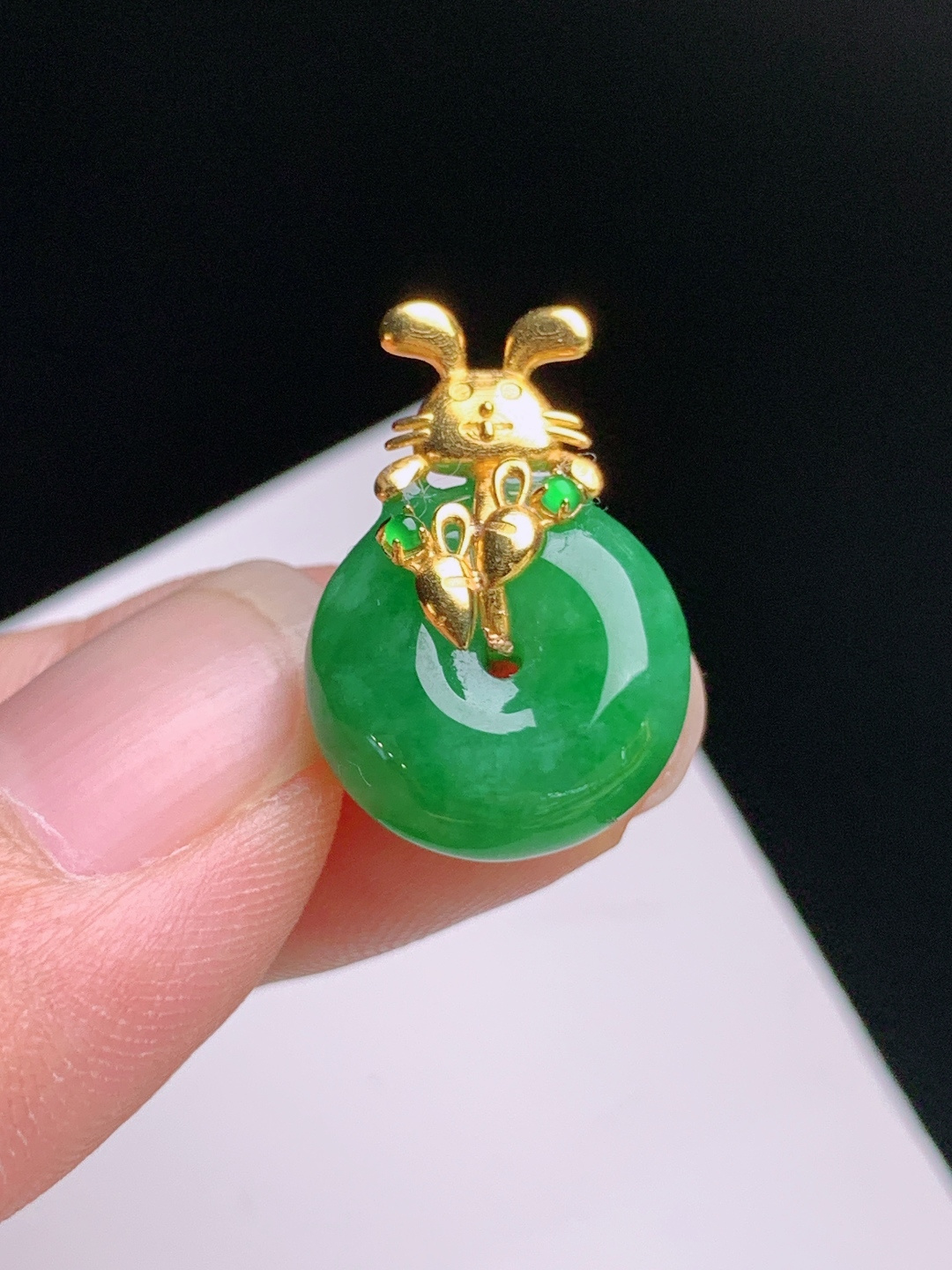 ️ 冰种阳绿平安扣吊坠，胶感油润，萌兔金镶，可爱讨喜，裸石13.8-5.920.5
