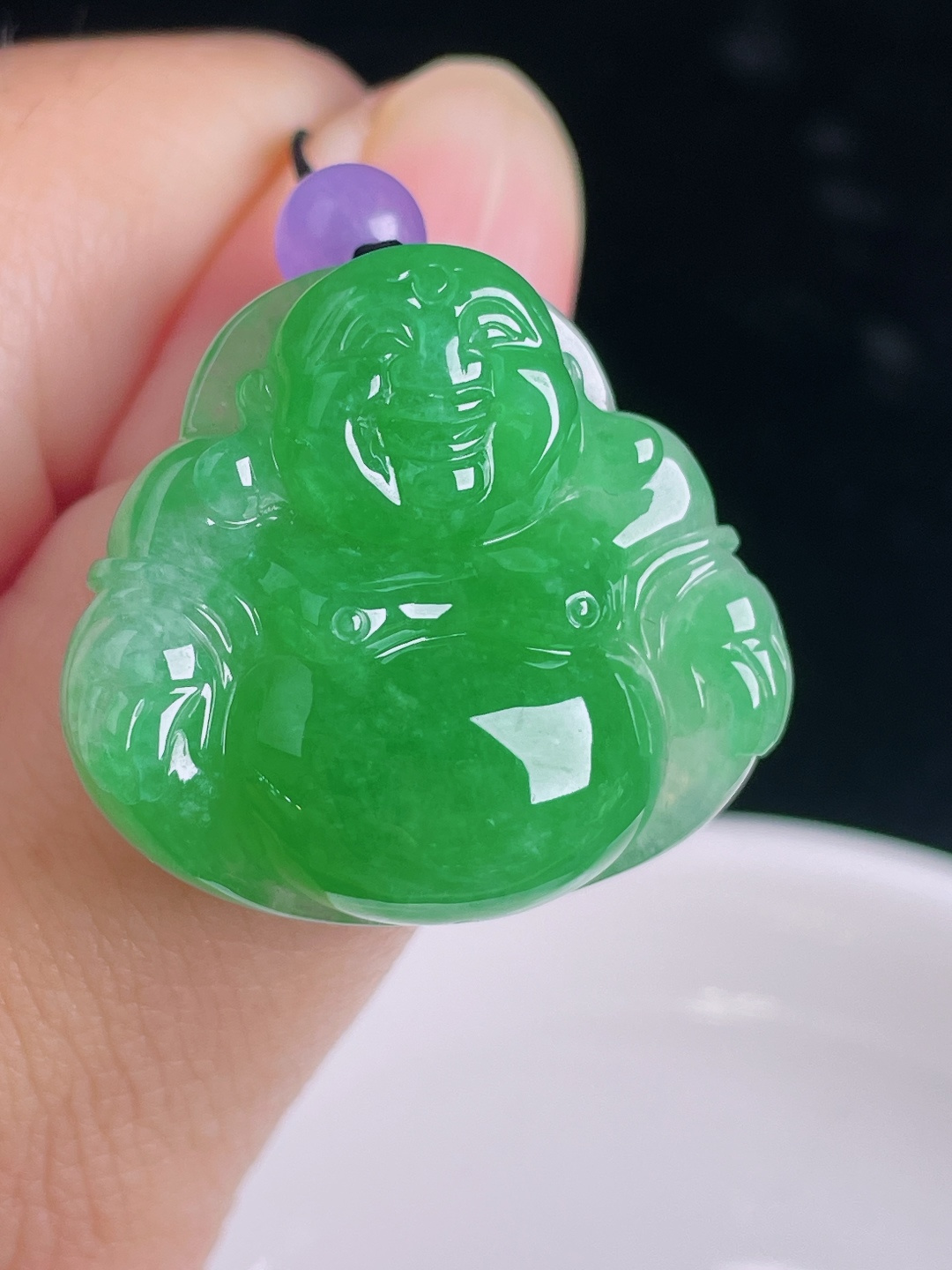 冰绿佛公，老种起光，细底通透，尺寸：26.5/28.7/8.6mm0917