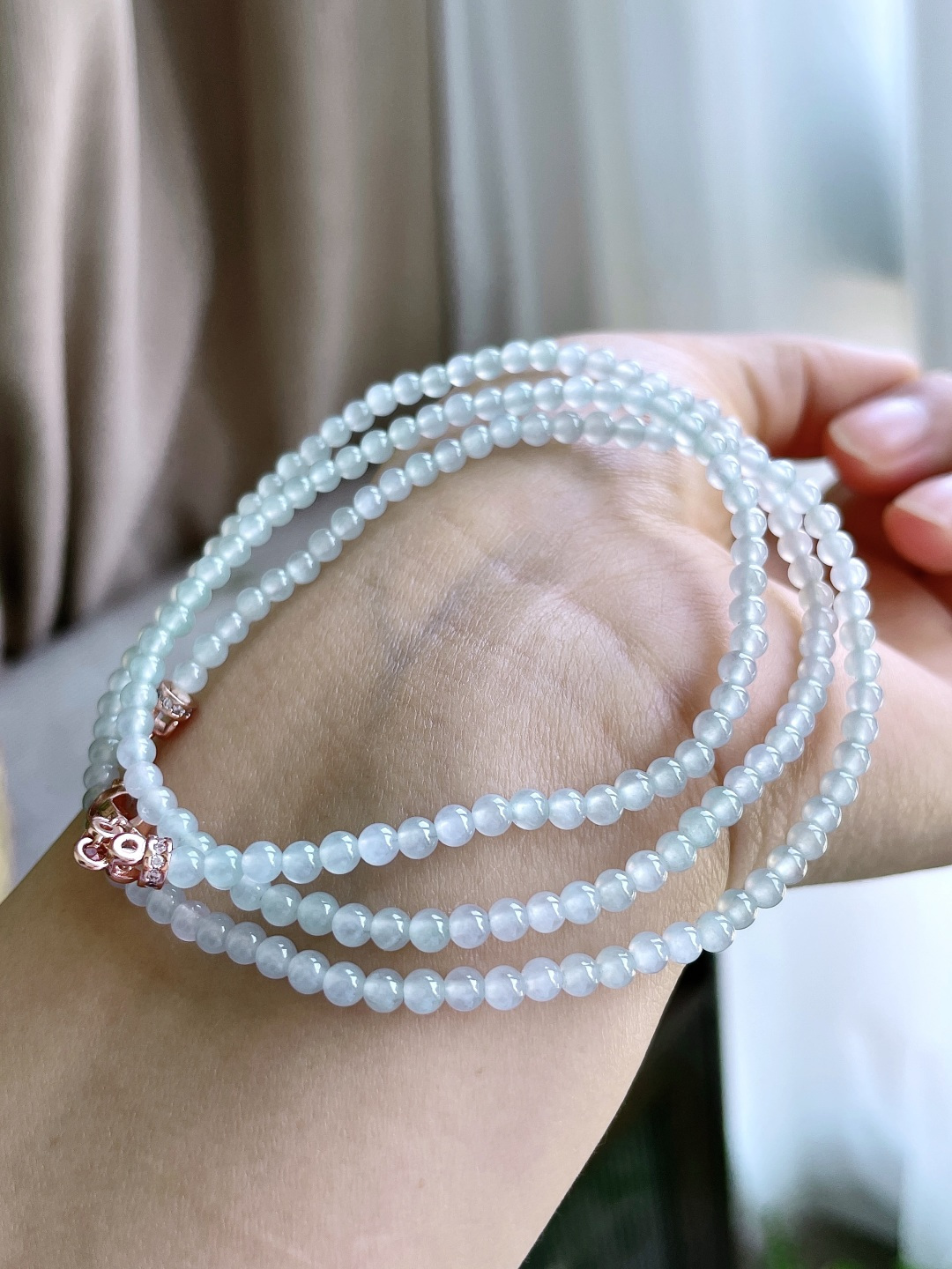 【珠子】白冰珠链圆珠珠子珠链 【说明】缅甸 性比高 【尺寸】3.6mm 33cm 【重量】15.6克