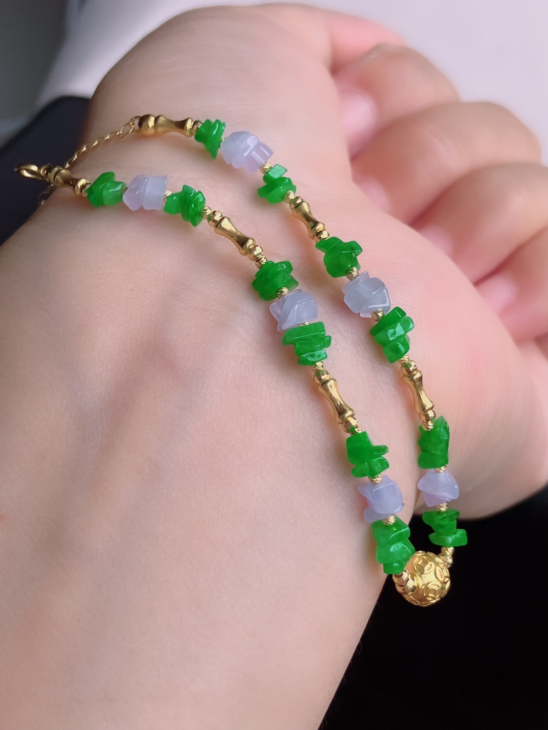 ️翠绿岁岁平安手链，18k，足金，简约时尚，尺寸6.3/自然光实拍