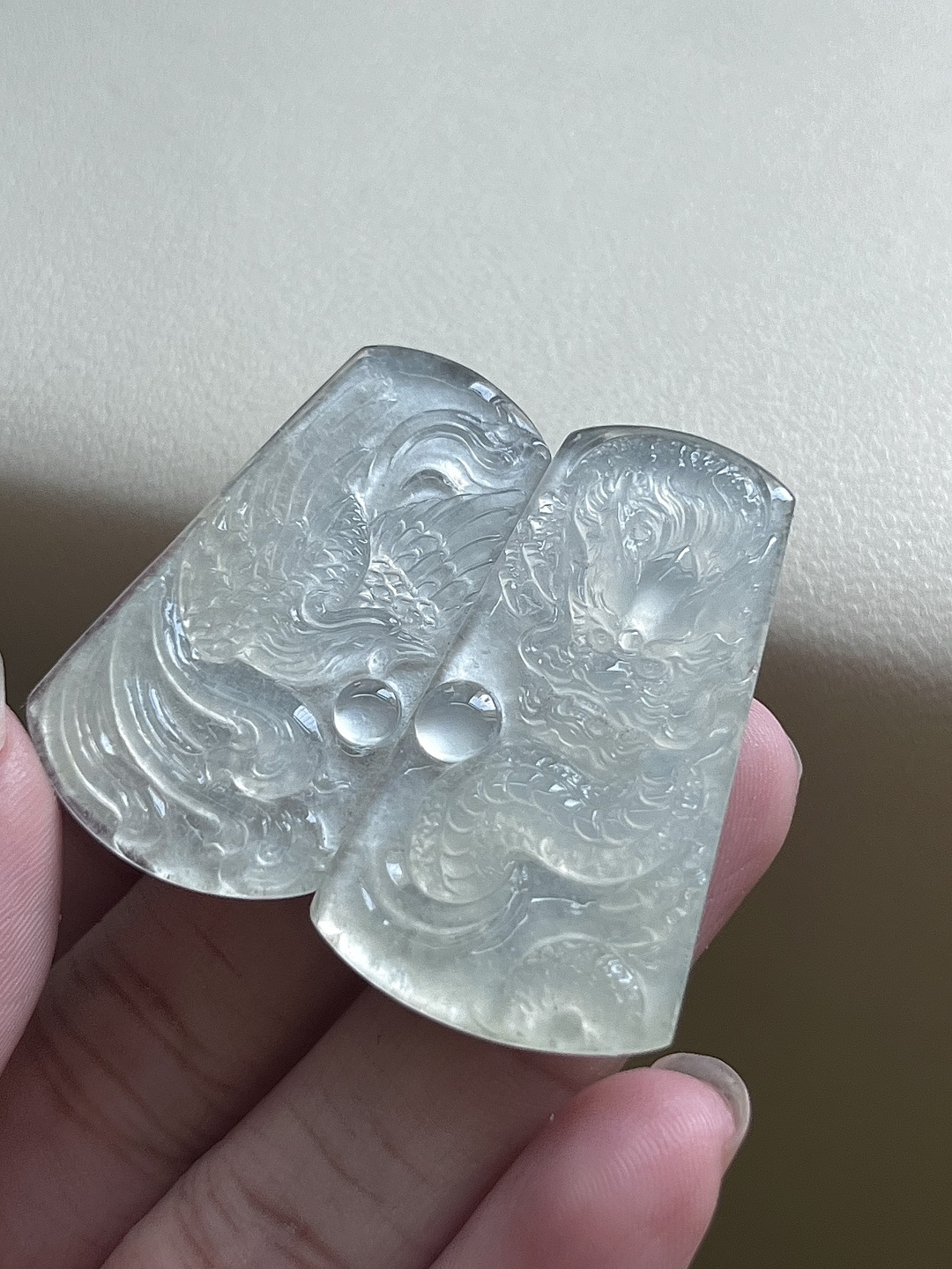 ️【龙/凤一对】冰润水透，种老细腻起荧 尺寸：38.2*21.7*3，36.5*21*1.7,asd1917