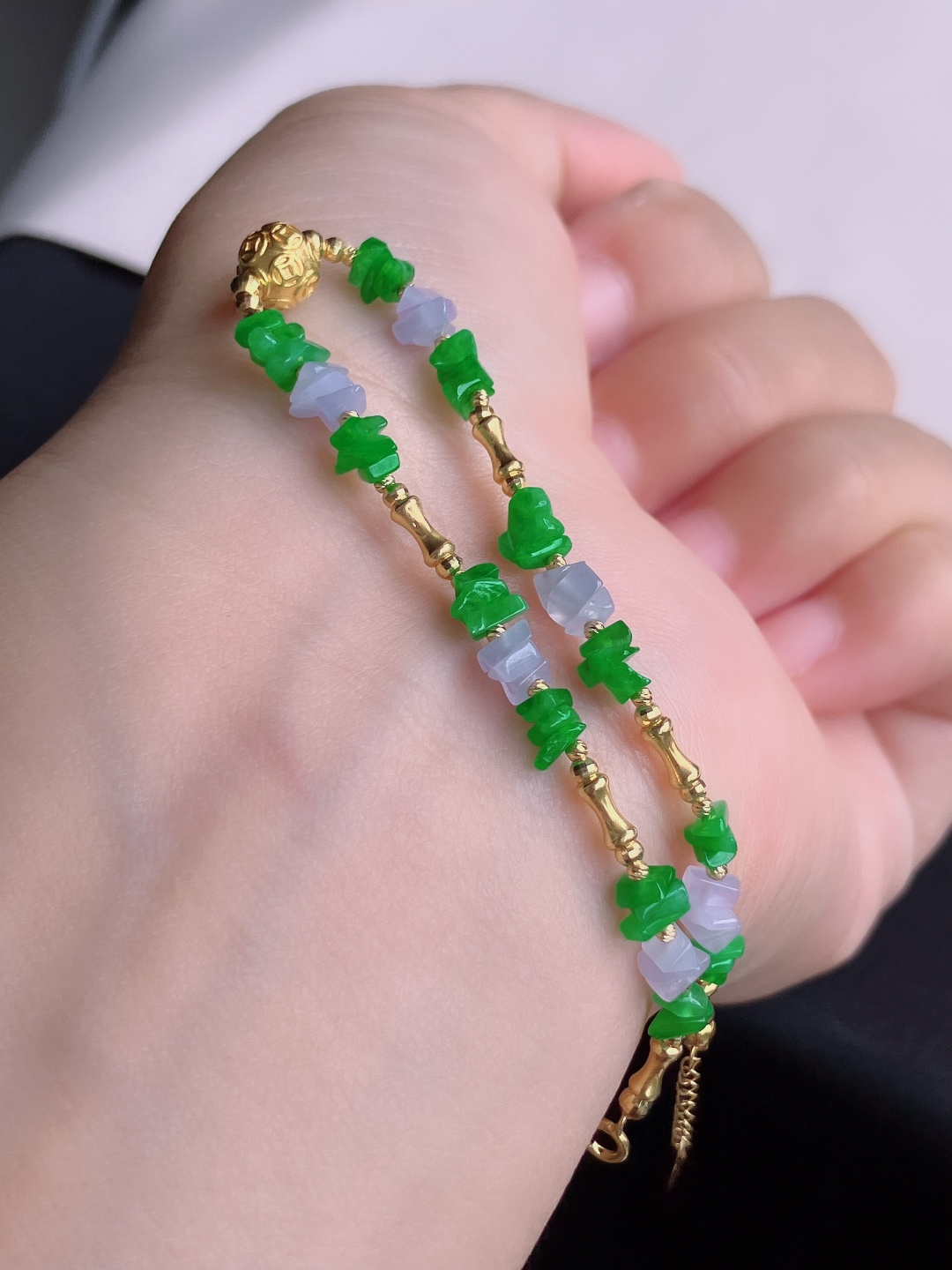 ️翠绿岁岁平安手链，18k，足金，简约时尚，尺寸6.3/自然光实拍