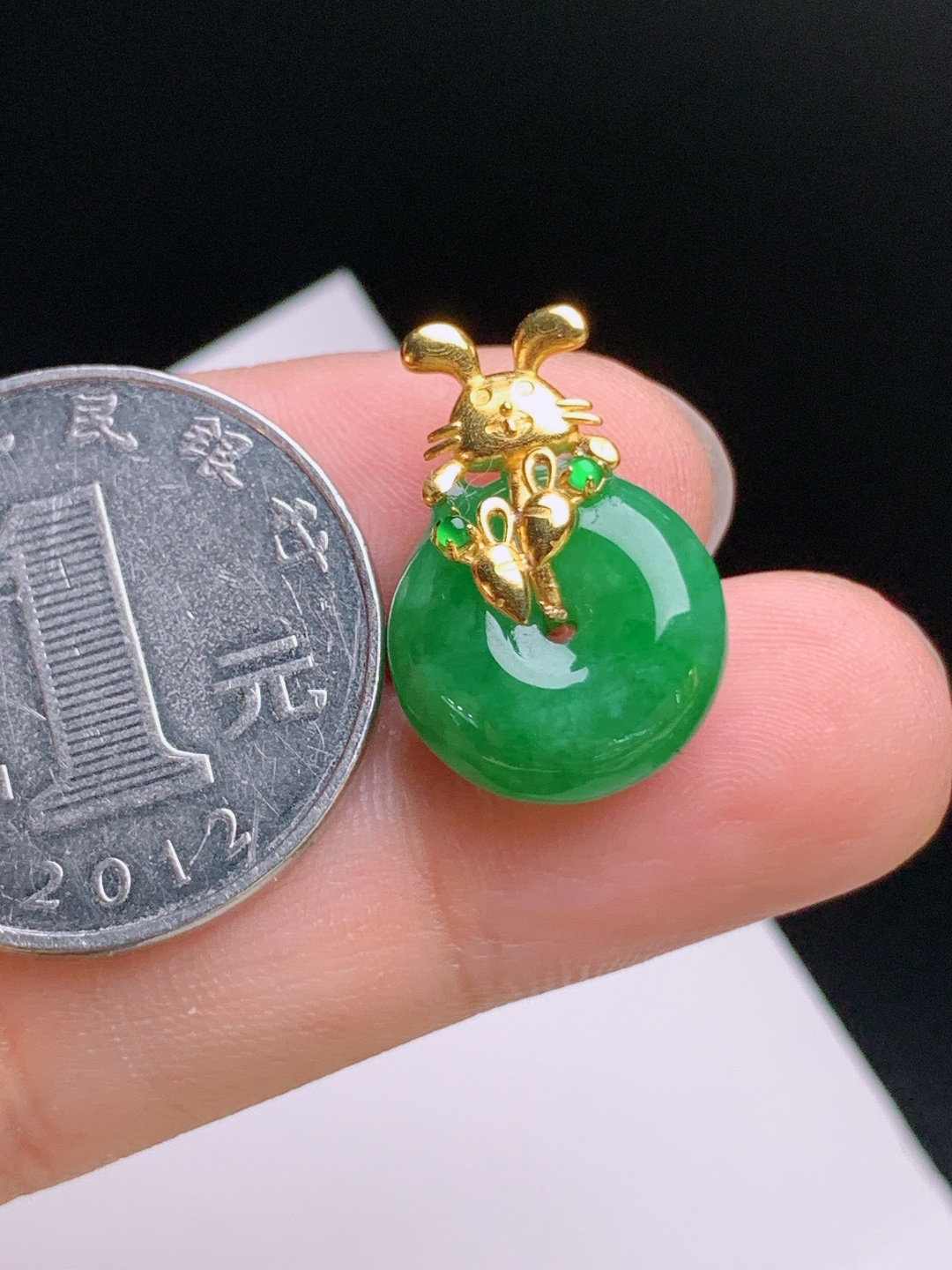 ️ 冰种阳绿平安扣吊坠，胶感油润，萌兔金镶，可爱讨喜，裸石13.8-5.920.5