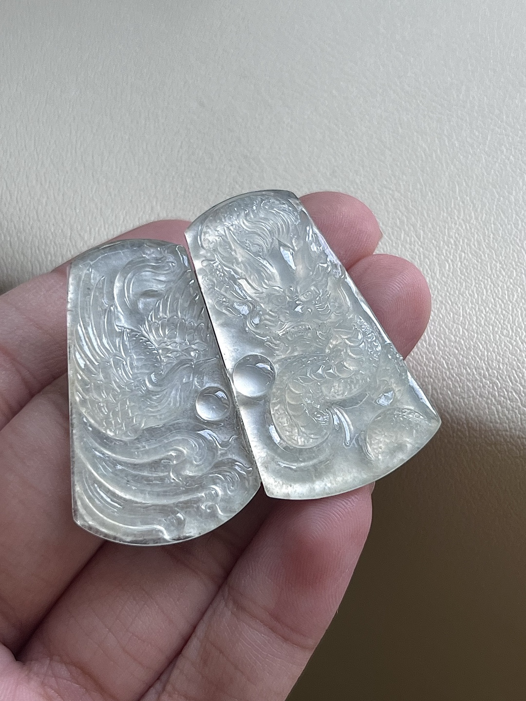 ️【龙/凤一对】冰润水透，种老细腻起荧 尺寸：38.2*21.7*3，36.5*21*1.7,as