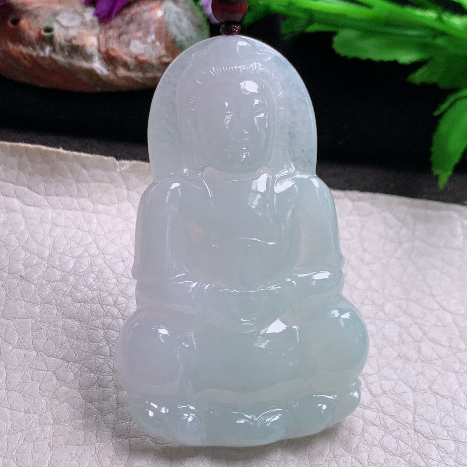 zen实拍70*44*6.3缅甸翡翠a货精雕冰胶正庄大观音玉挂件 毛衣坠