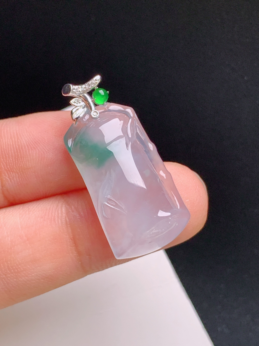 ️ 冰种飘花竹节吊坠，胶感十足，翠色雅致，节节高升 裸石24.3-13.9-5.8 整体29.7 530914