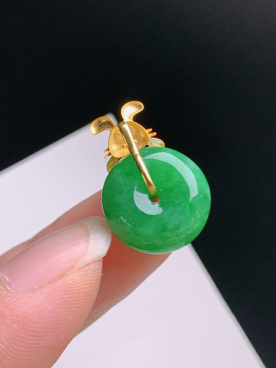 ️ 冰种阳绿平安扣吊坠，胶感油润，萌兔金镶，可爱讨喜，裸石13.8-5.920.5