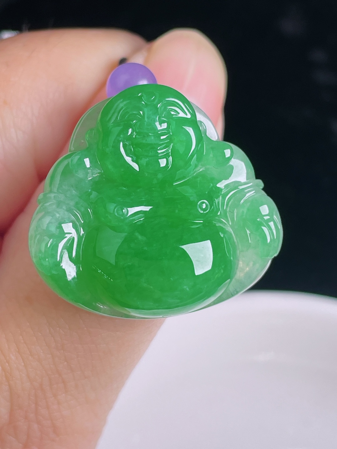 冰绿佛公，老种起光，细底通透，尺寸：26.5/28.7/8.6mm0917
