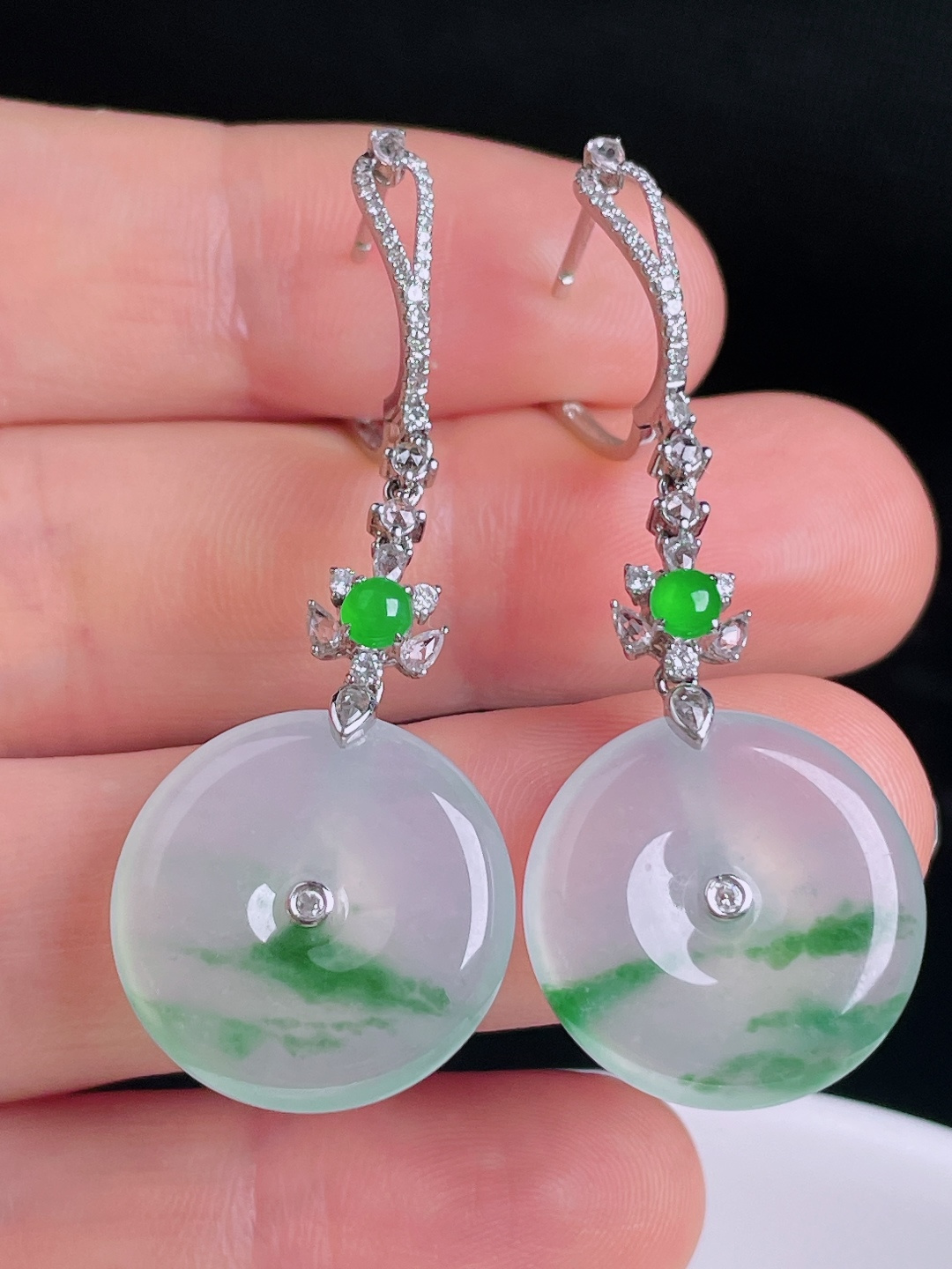 ️飘花耳坠，18k镶嵌，老种起光，细底通透，尺寸：45裸石18.6/4.8mm0917