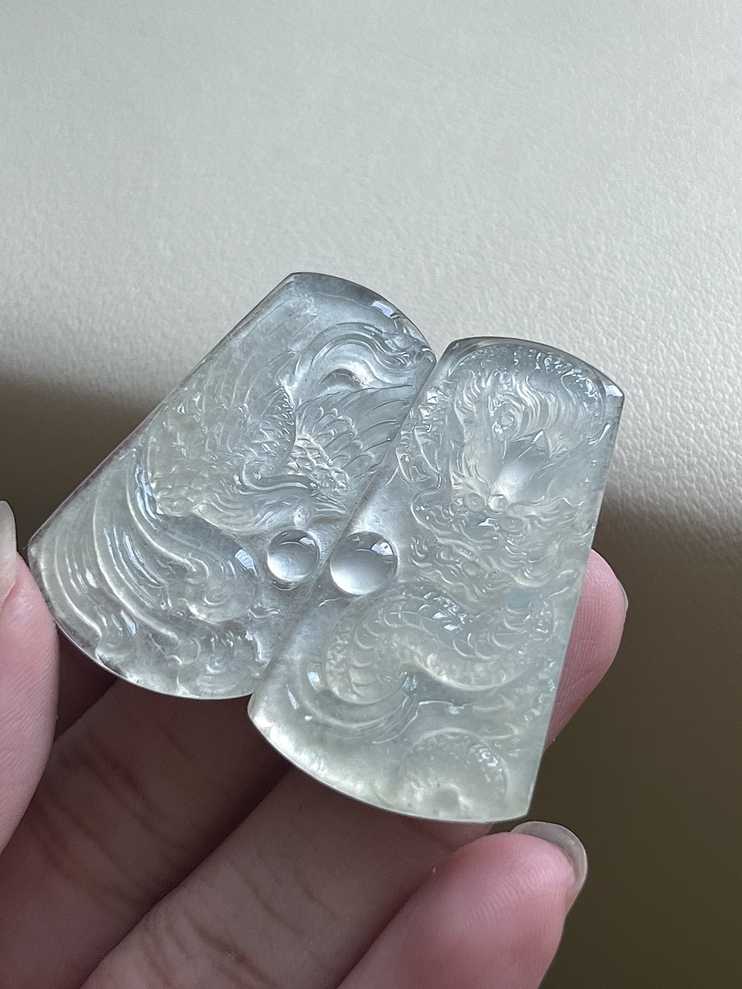 ️【龙/凤一对】冰润水透，种老细腻起荧 尺寸：38.2*21.7*3，36.5*21*1.7,asd1917