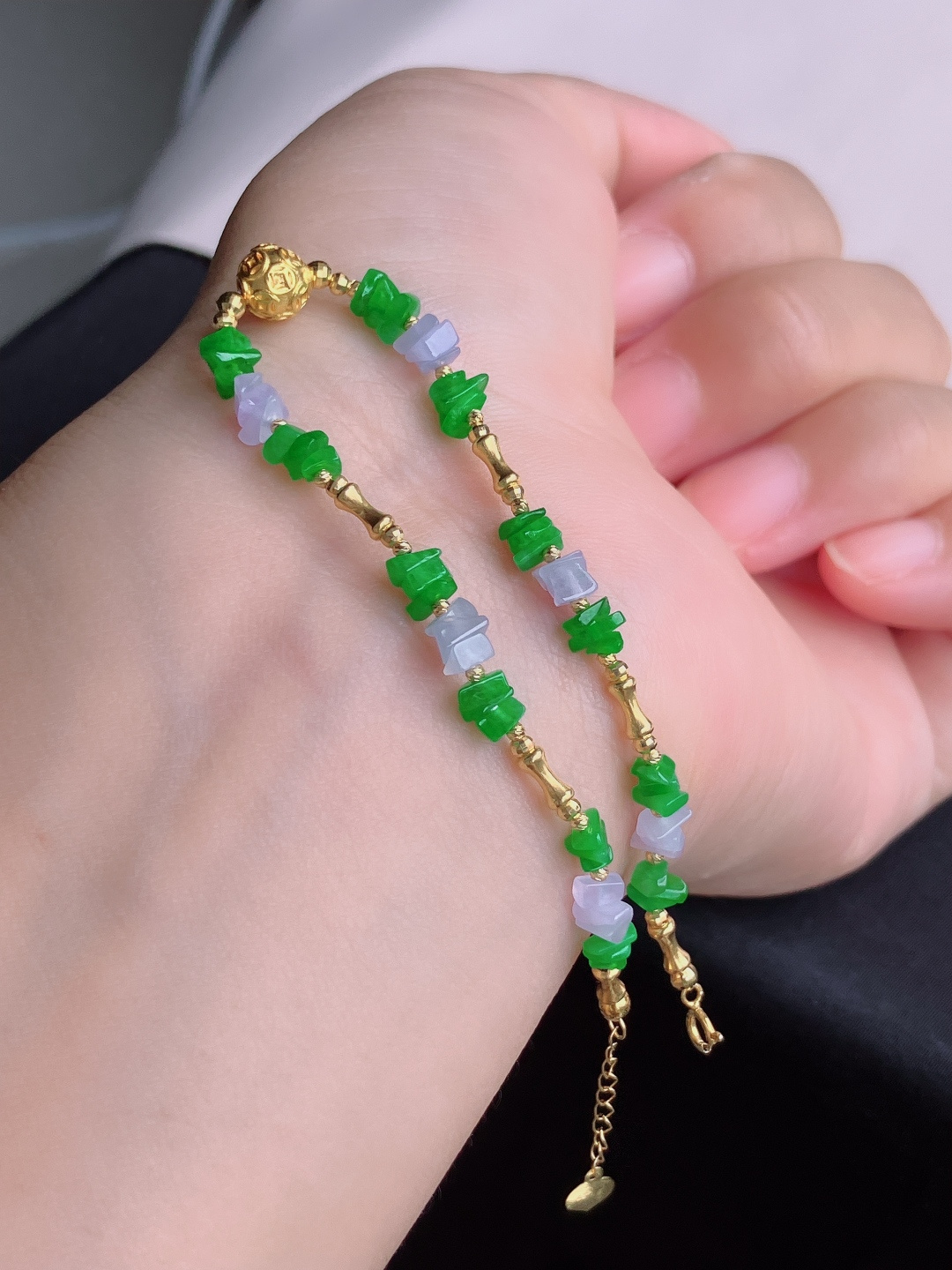 ️翠绿岁岁平安手链，18k，足金，简约时尚，尺寸6.3/自然光实拍