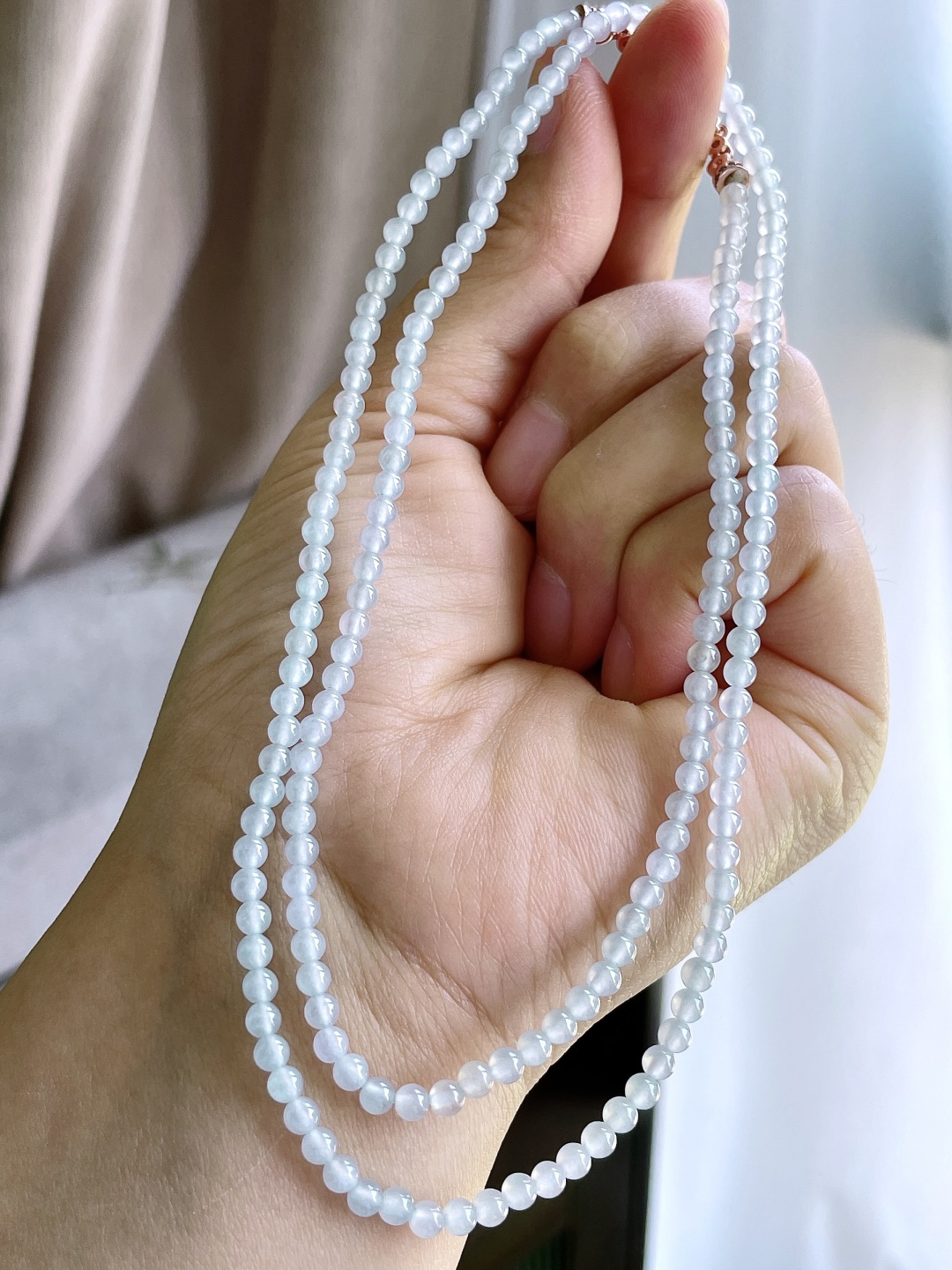 【珠子】白冰珠链圆珠珠子珠链 【说明】缅甸 性比高 【尺寸】3.6mm 33cm 【重量】15.6