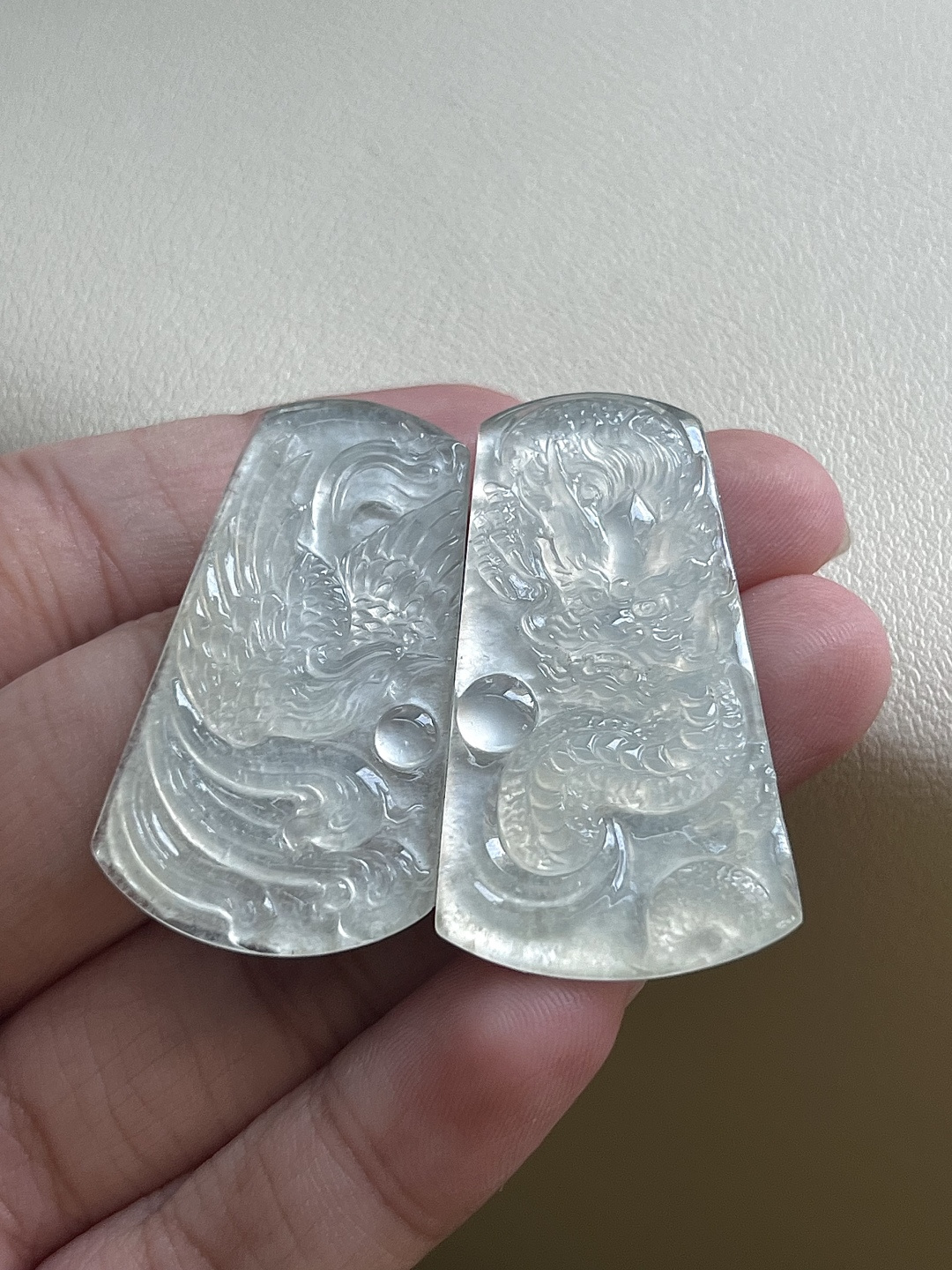 ️【龙/凤一对】冰润水透，种老细腻起荧 尺寸：38.2*21.7*3，36.5*21*1.7,asd1917