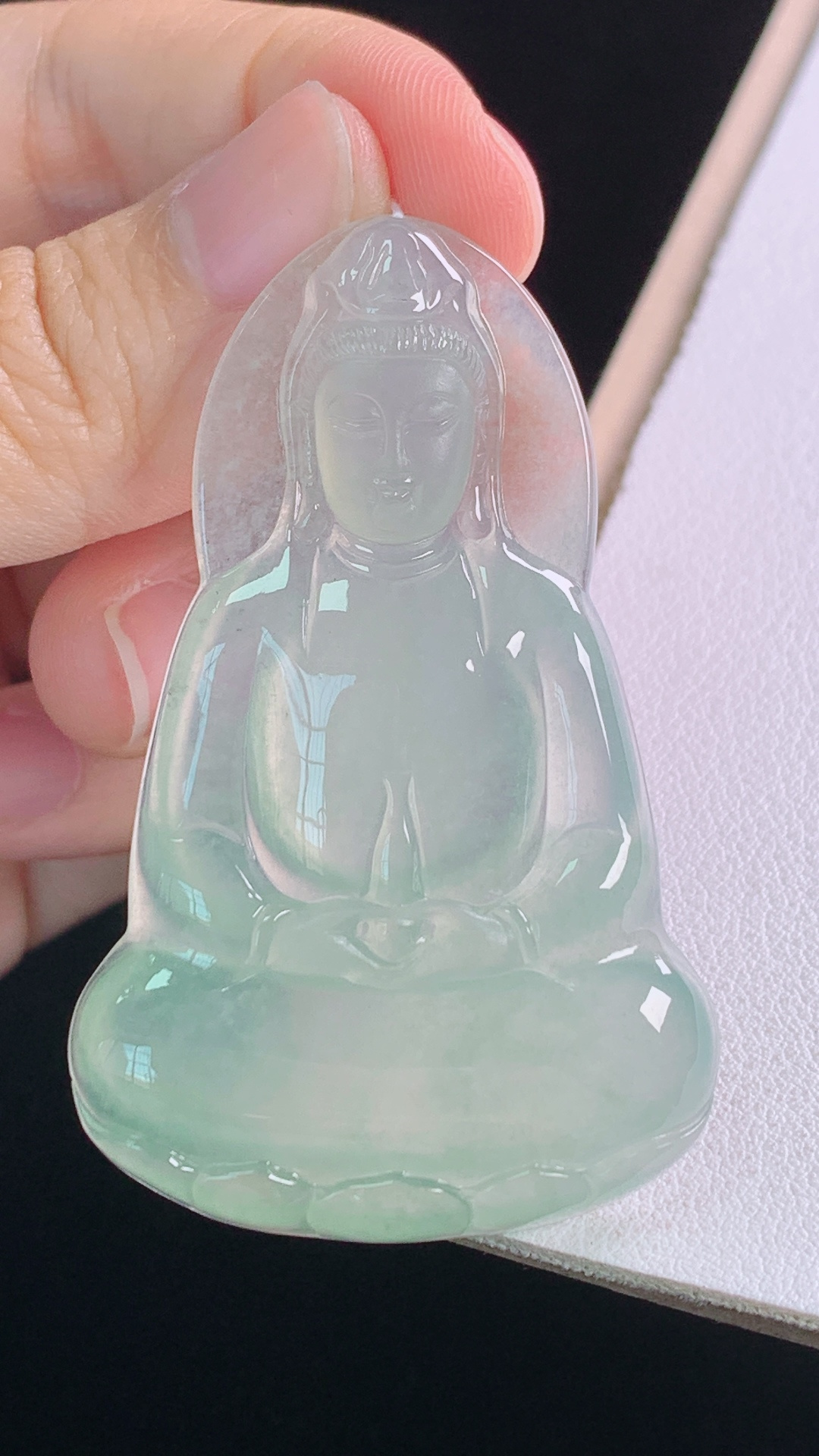 ️观音 种水，清透起光，无裂 尺寸:55.3-35.0-5.1mm 14