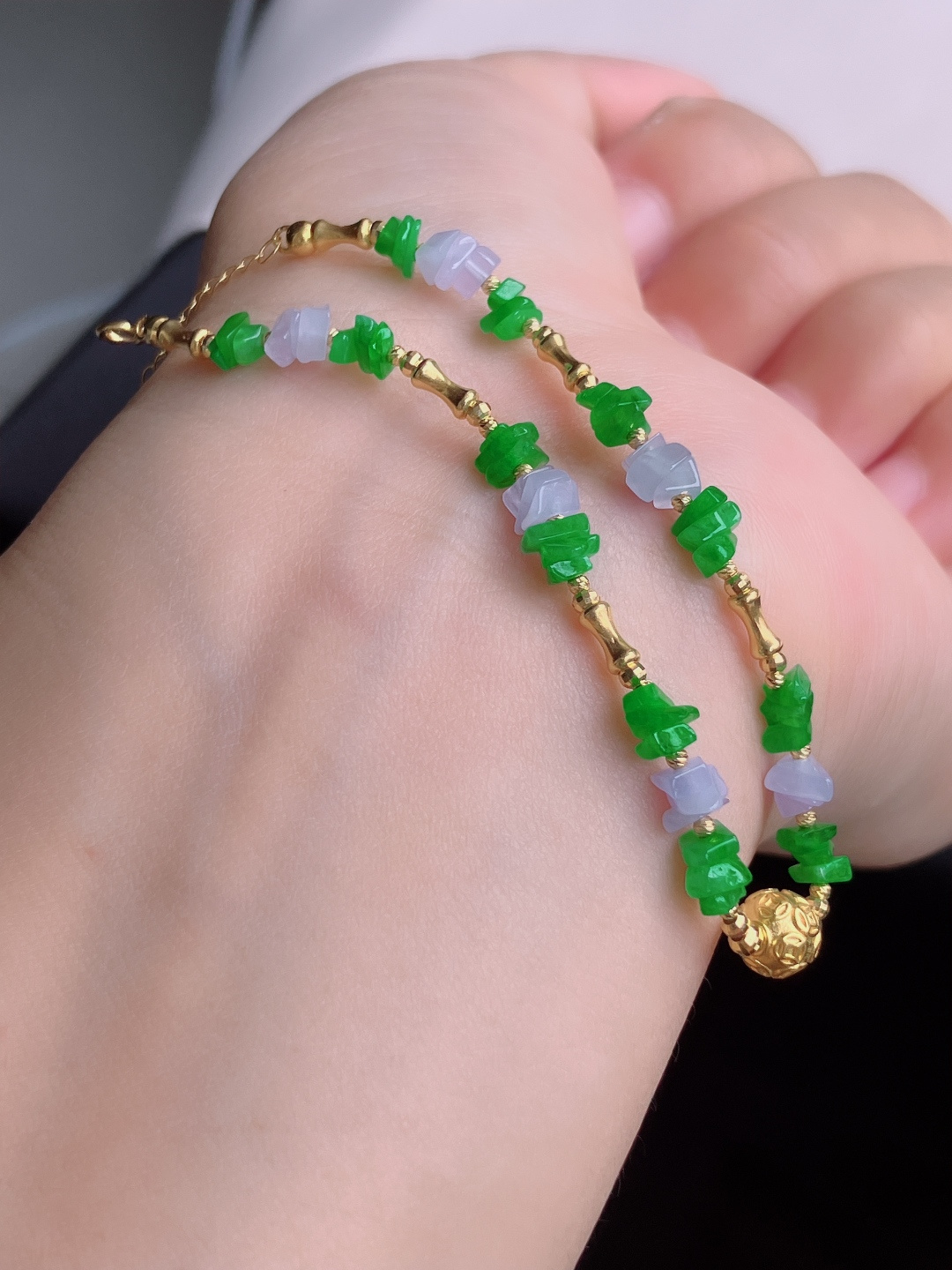 ️翠绿岁岁平安手链，18k，足金，简约时尚，尺寸6.3/自然光实拍