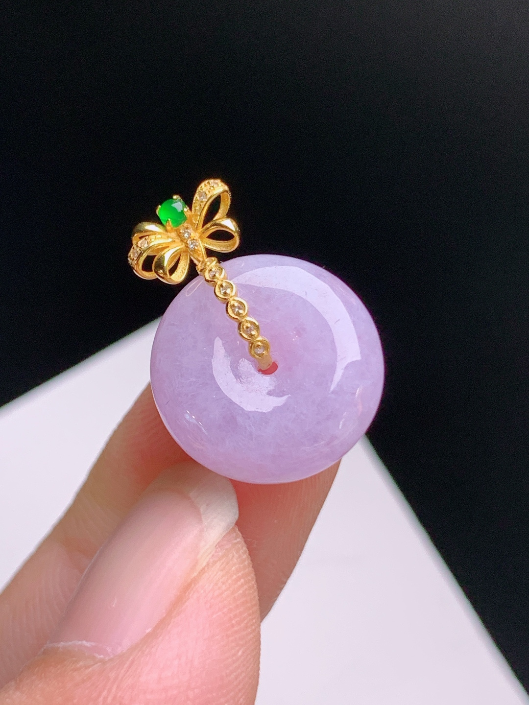 ️ 粉紫平安扣吊坠，色泽柔和，蝴蝶结镶钻，温婉耐看 裸石14.3-5.2 整体19.3 42