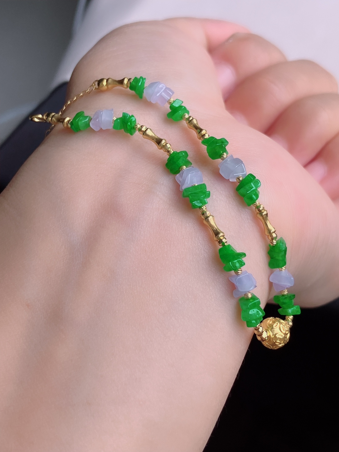️翠绿岁岁平安手链，18k，足金，简约时尚，尺寸6.3/自然光实拍