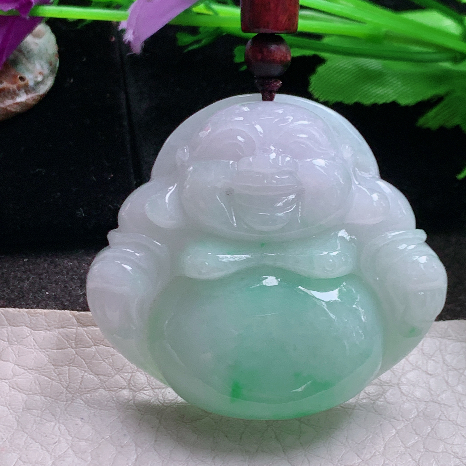 zen实拍45*49.6*12.3缅甸翡翠a货精雕饱满飘绿大佛公 弥勒佛玉挂件 毛衣坠