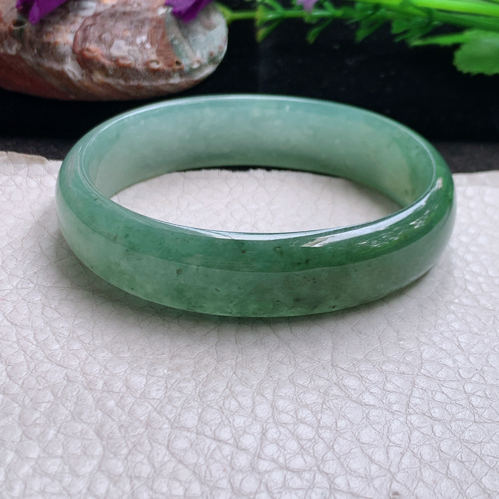 js自然光54.5*48*13.5*6招财贵妃镯 缅甸翡翠a货玉手镯半山水蛋形玉手环