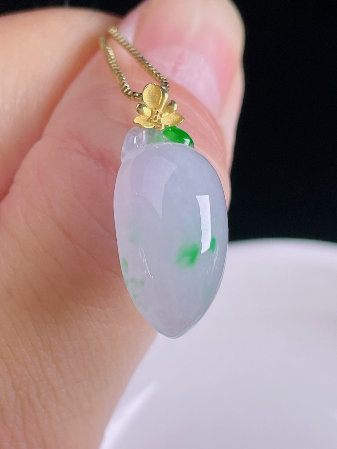 冰紫福瓜，18k镶嵌，老种起光，细底通透，尺寸：25.3裸石21.7/11/7.3mm0917