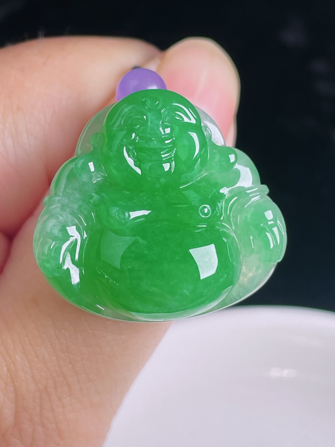 冰绿佛公，老种起光，细底通透，尺寸：26.5/28.7/8.6mm0917