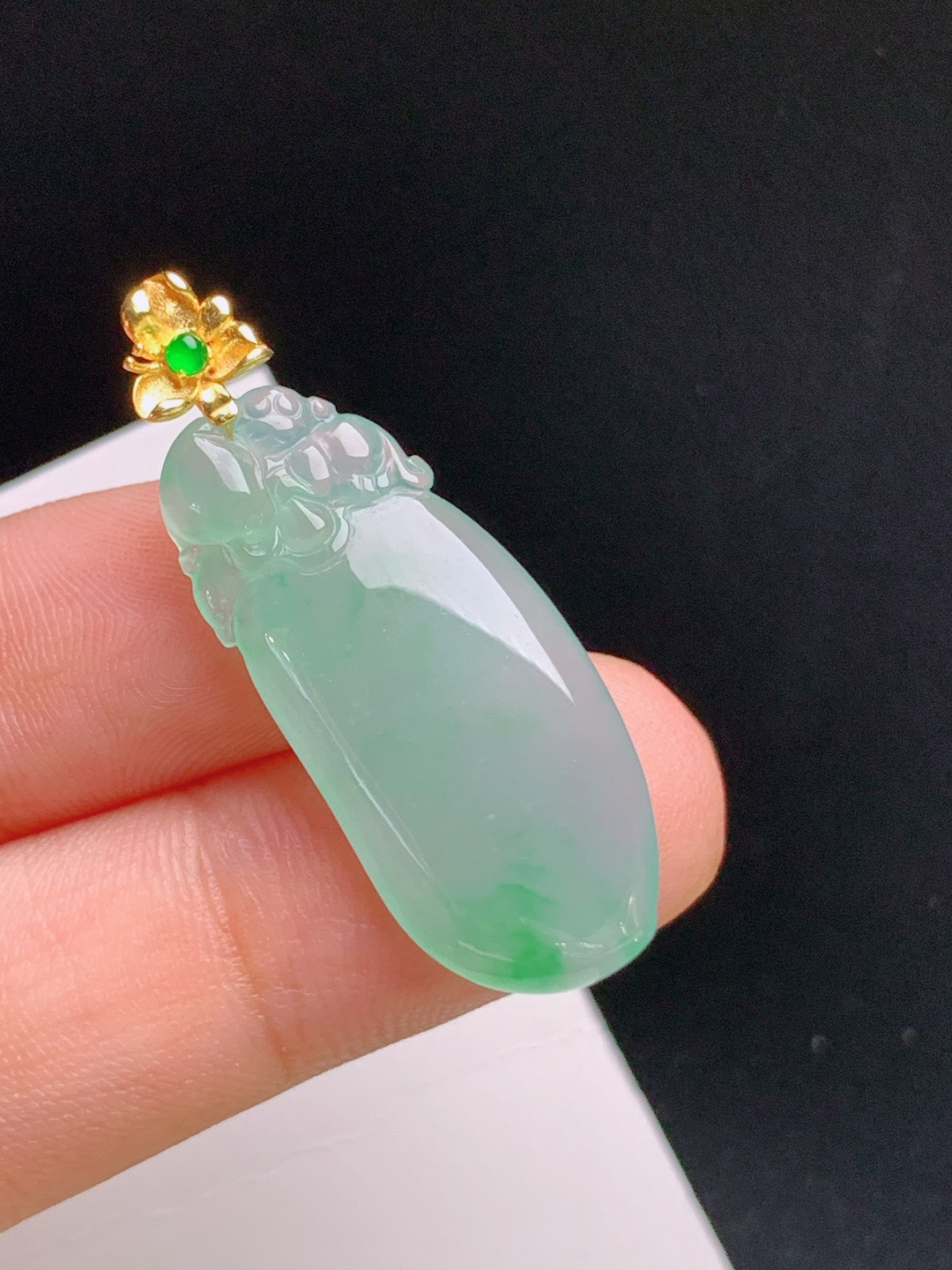 ️ 冰种绿福瓜吊坠，水润清透，俏色灵动，多福多寿 裸石28.8-13.3-4.5 整体35.8 530914