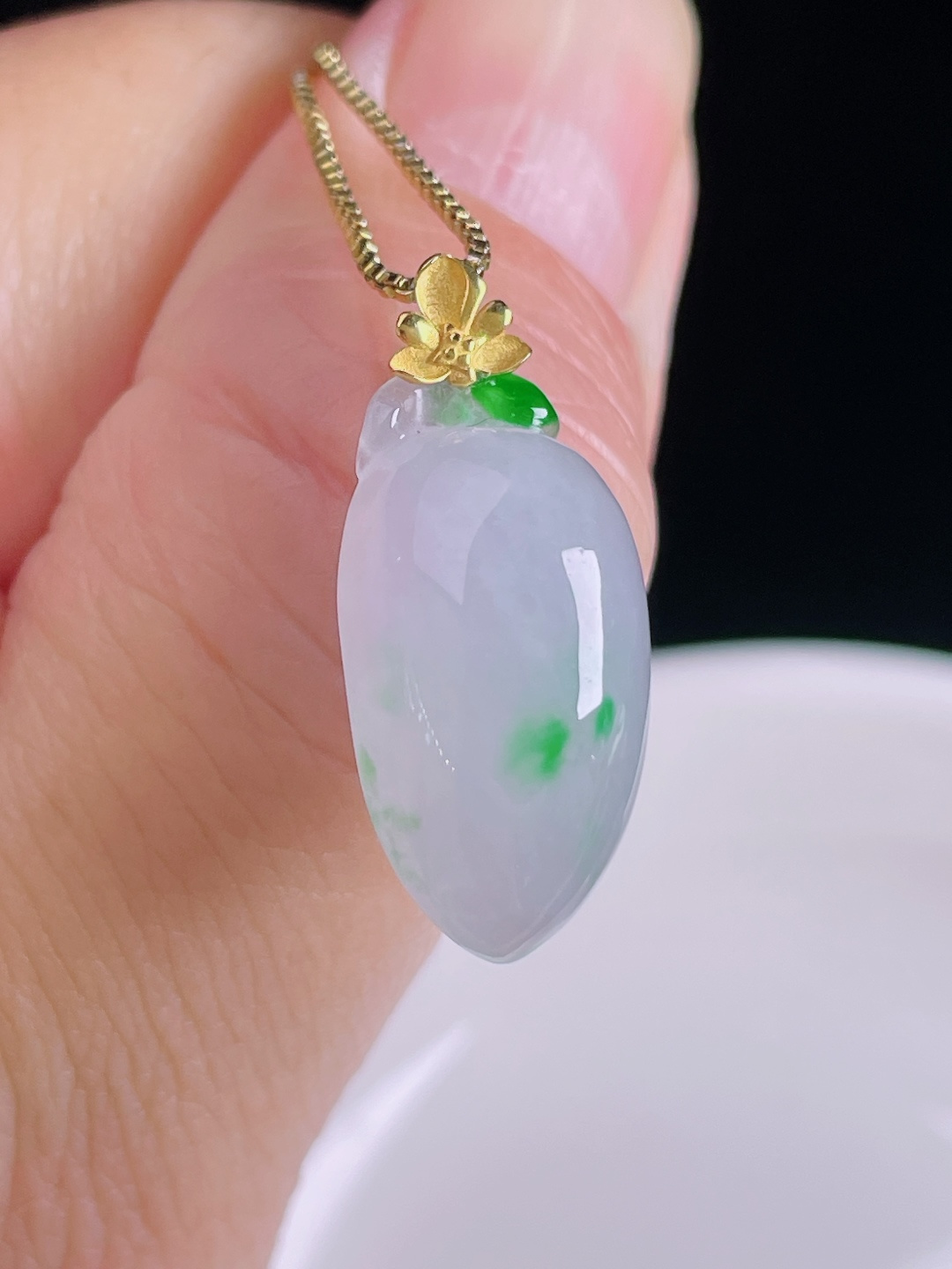 冰紫福瓜，18k镶嵌，老种起光，细底通透，尺寸：25.3裸石21.7/11/7.3mm0917