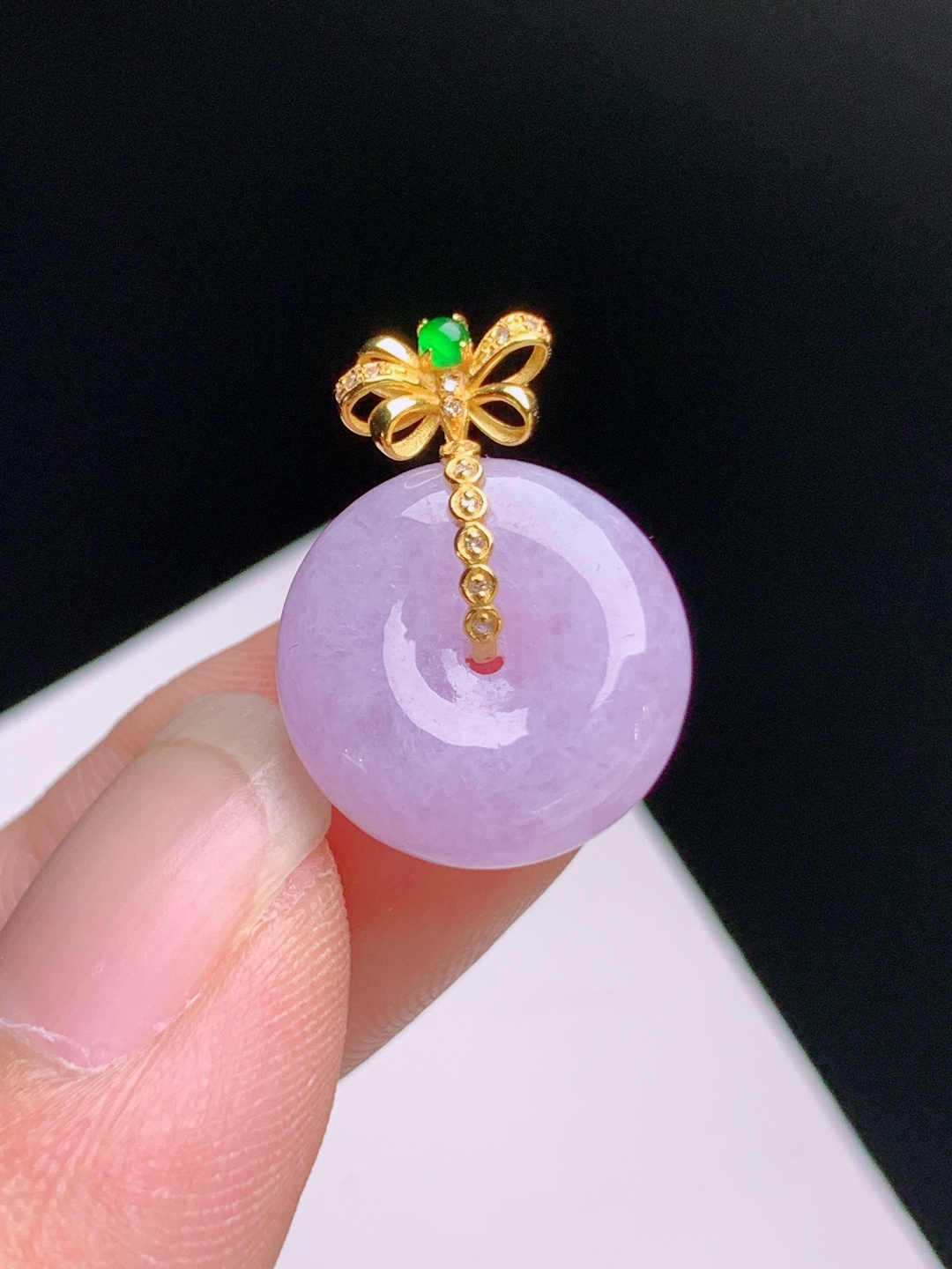 ️ 粉紫平安扣吊坠，色泽柔和，蝴蝶结镶钻，温婉耐看 裸石14.3-5.2 整体19.3 42