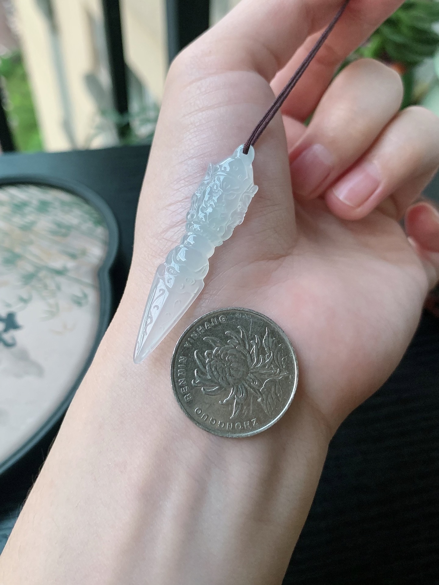 老坑冰种胶感白月光降魔杵吊坠 裸石尺寸:49.5-11.5-4.6mm