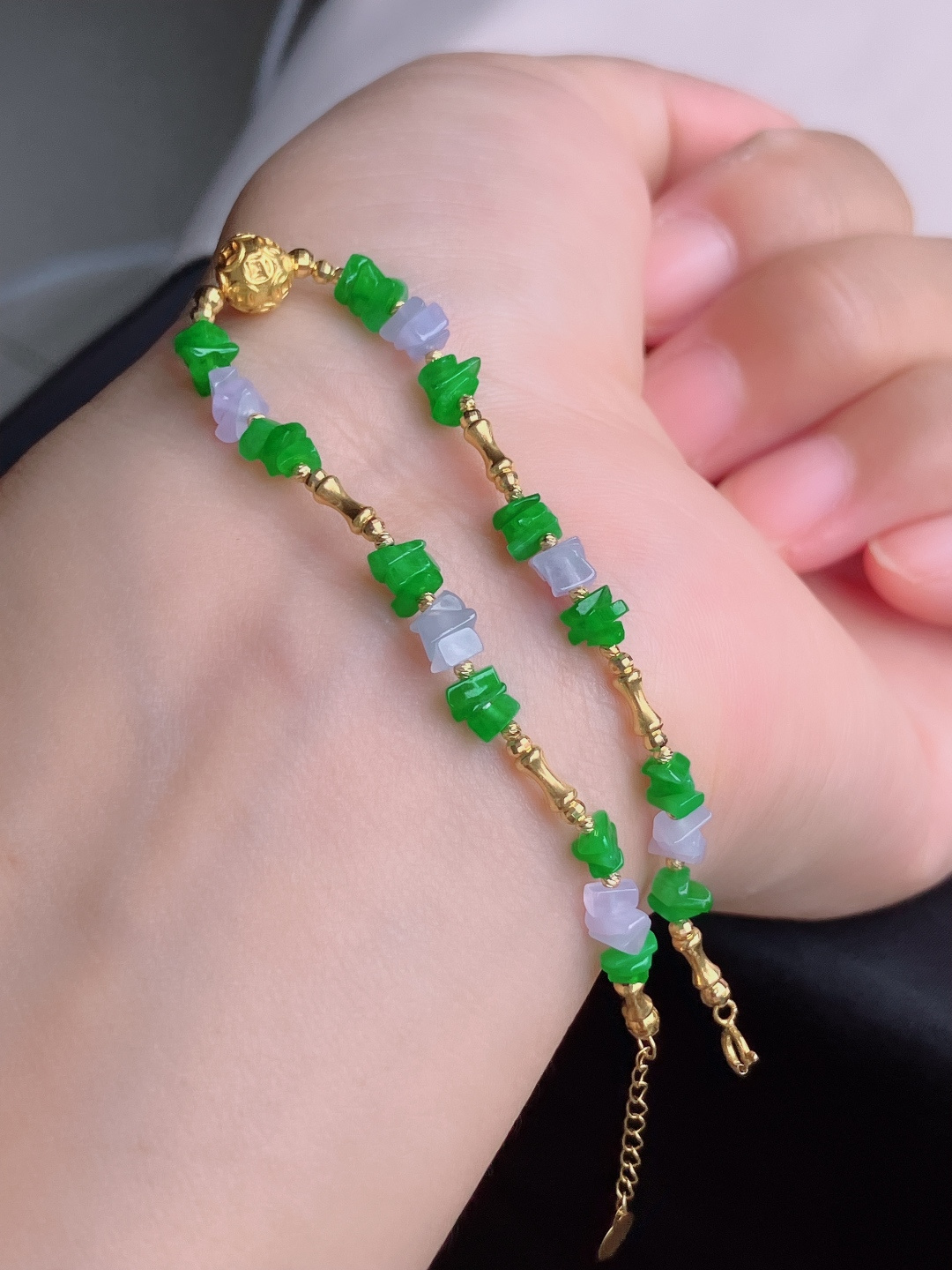 ️翠绿岁岁平安手链，18k，足金，简约时尚，尺寸6.3/自然光实拍