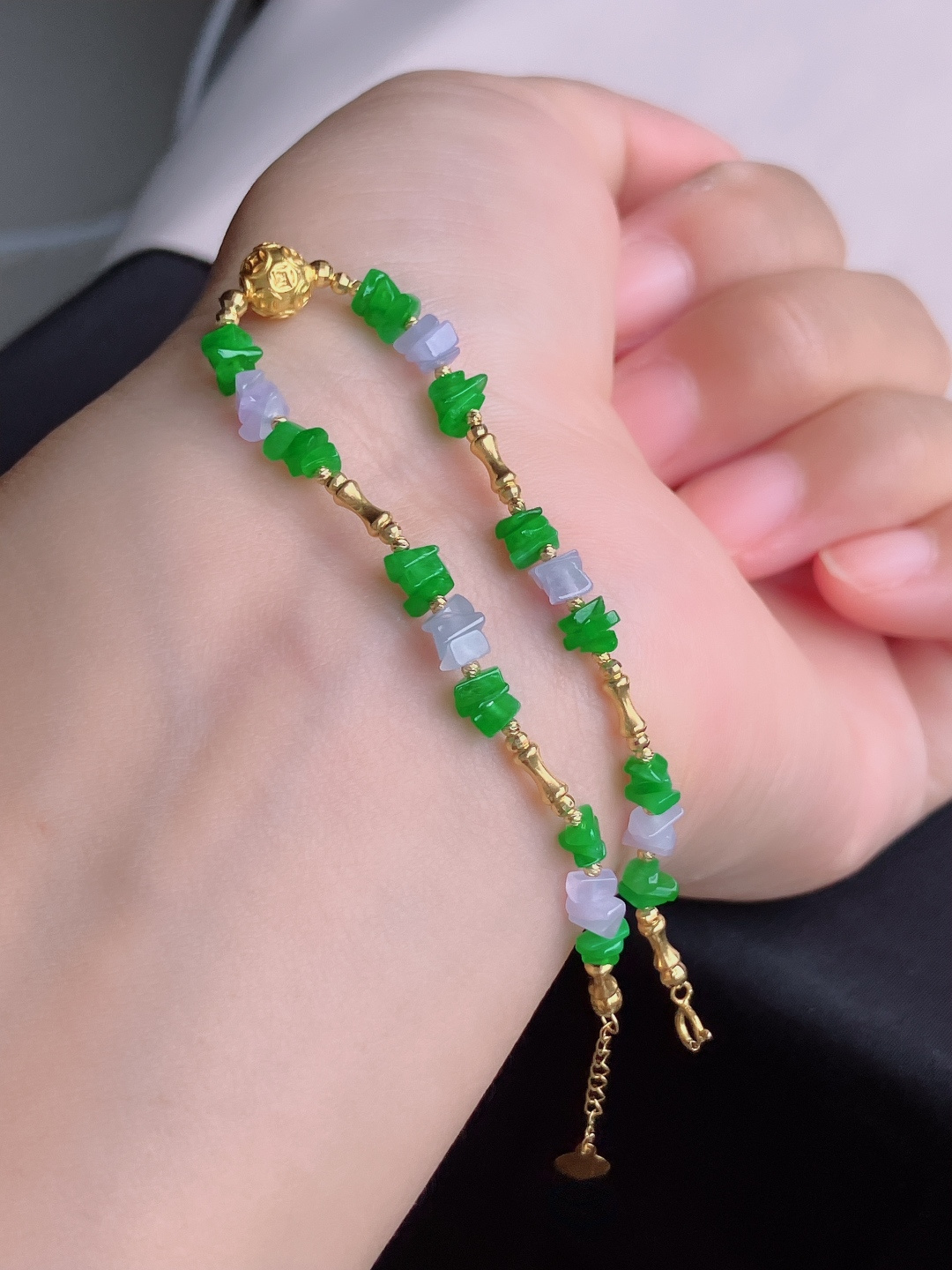 ️翠绿岁岁平安手链，18k，足金，简约时尚，尺寸6.3/自然光实拍