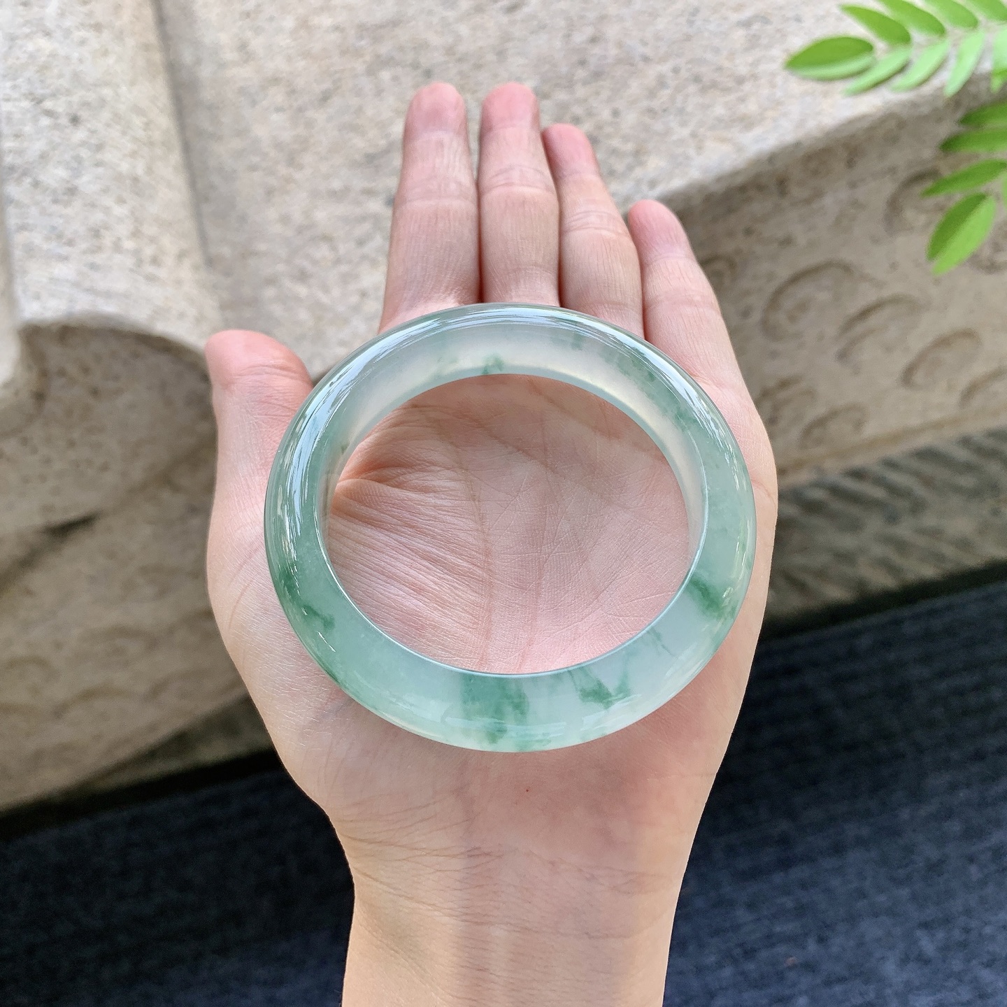 正圈53 54 圈口54.5/12.3/8.7 编码AD091521 冰糯飘花，清透，水润，种老，无