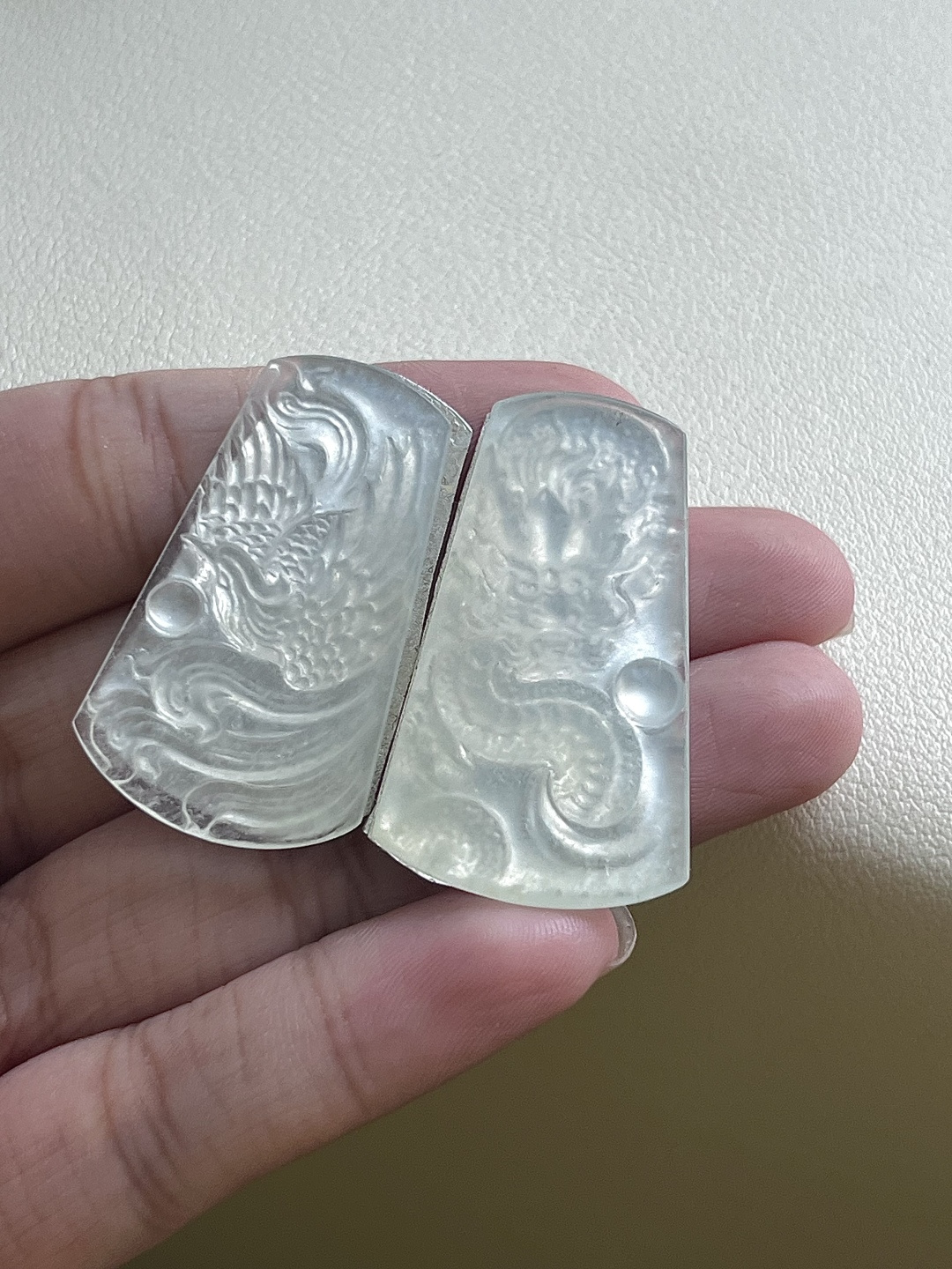️【龙/凤一对】冰润水透，种老细腻起荧 尺寸：38.2*21.7*3，36.5*21*1.7,asd1917