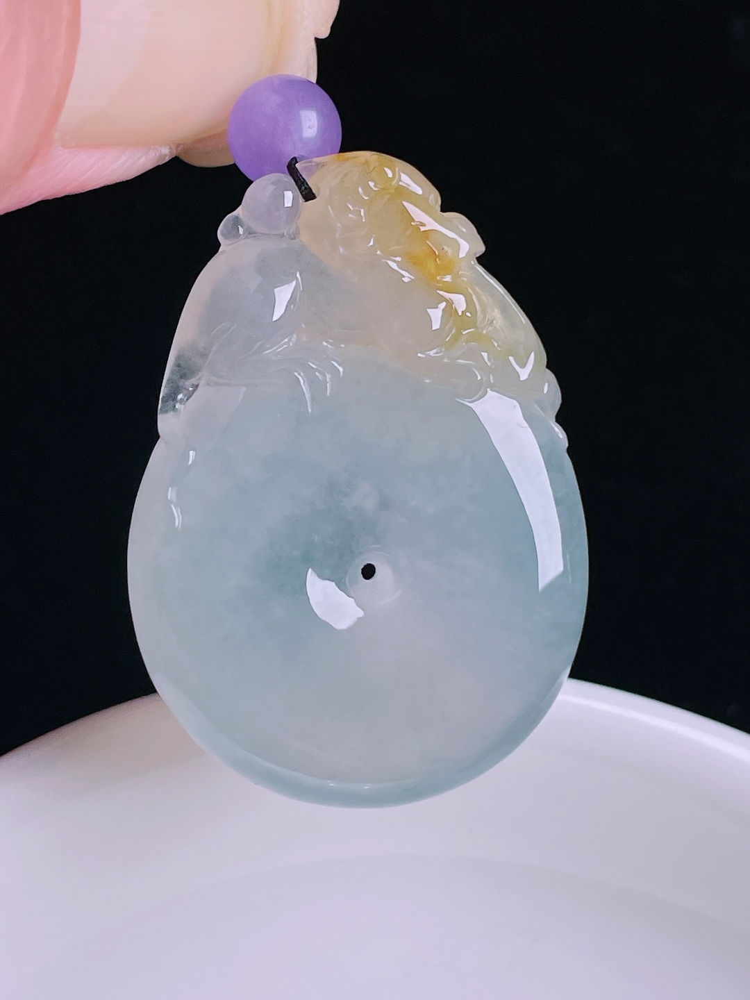 ️冰黄平安扣，老种起光，细底通透，尺寸：36.6/26/6.3mm0918