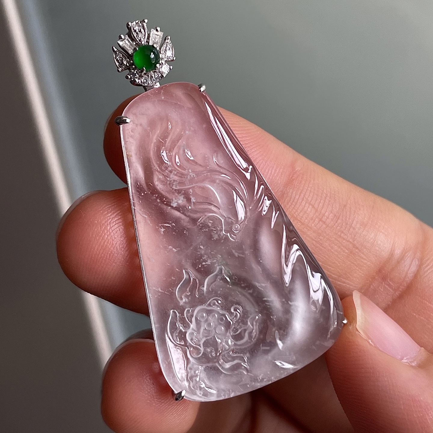 ️缅甸玻璃种一品清廉吊坠，18k金镶嵌，饱满水润，无裂，裸石尺寸35/21.5/4.5--42.8/21.7/6.4编码0917好数字
